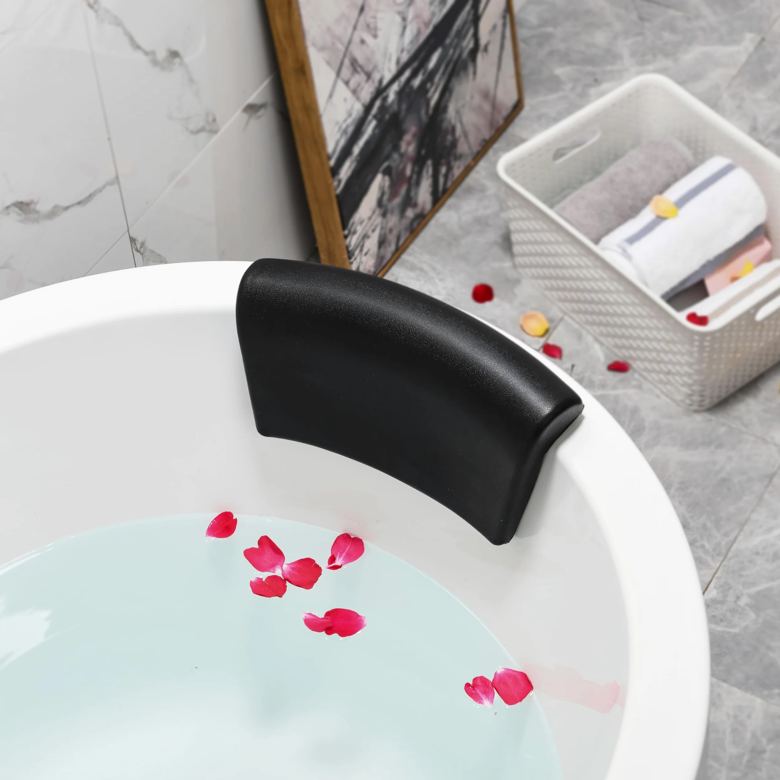 Almohada de Bañera Ergonómica con Ventosas Antideslizantes - Cojín Impermeable para Soporte Cervical, Confort y Relajación en el Baño o SPA en Casa - Color Negro