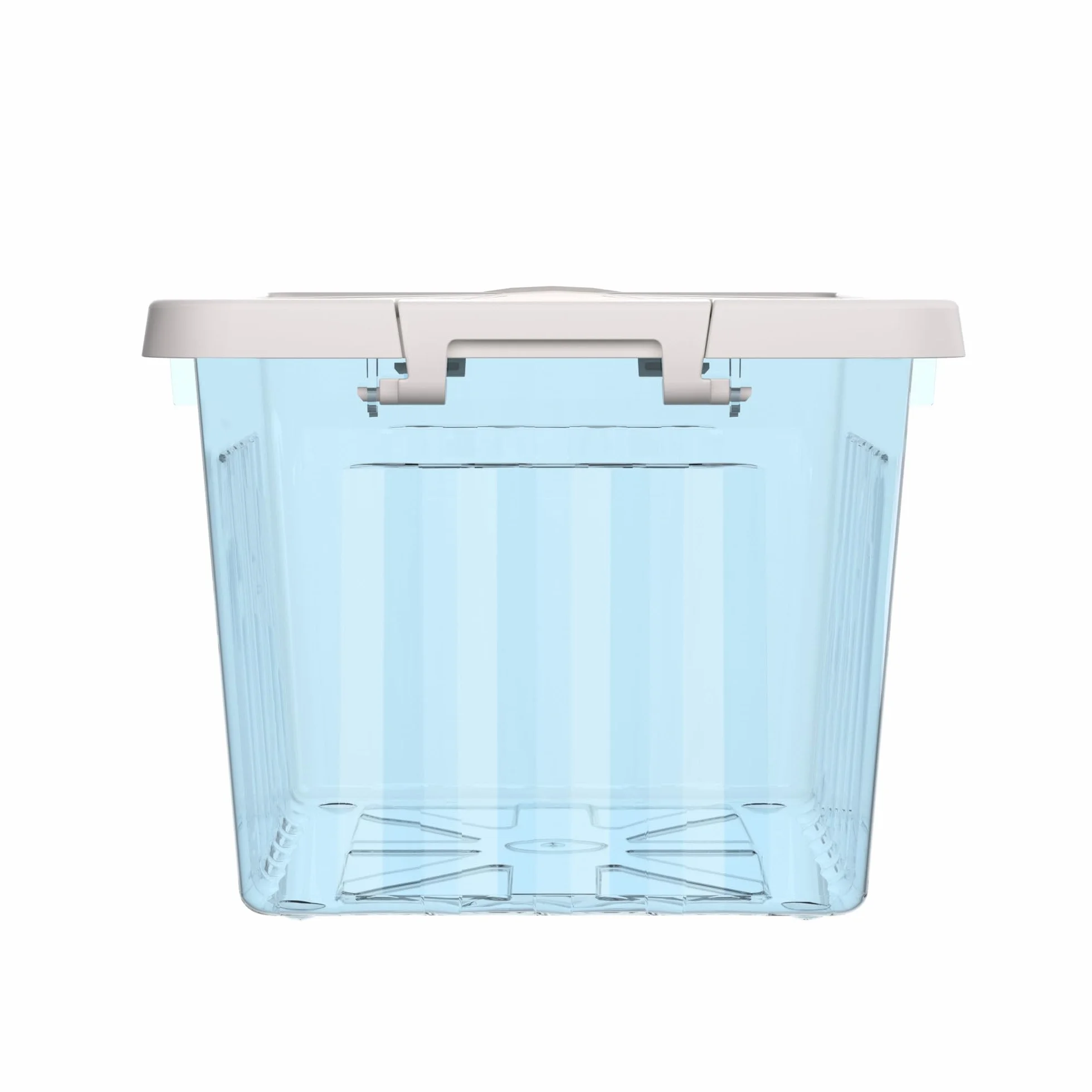 Cetomo 15L*3 Cajas de Almacenamiento con Tapas, Contenedores de Plástico con Broches de Enganche, Clip On, Apilables, Encajables, Organizador Rayado para Ropa Juguetes Armario, Azul Claro, 15L-3 Pack