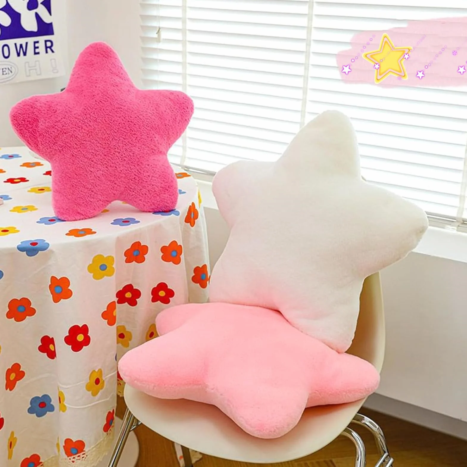 Cojín de peluche en forma de estrella para niños, suave, decorativo, 30 cm, blanco