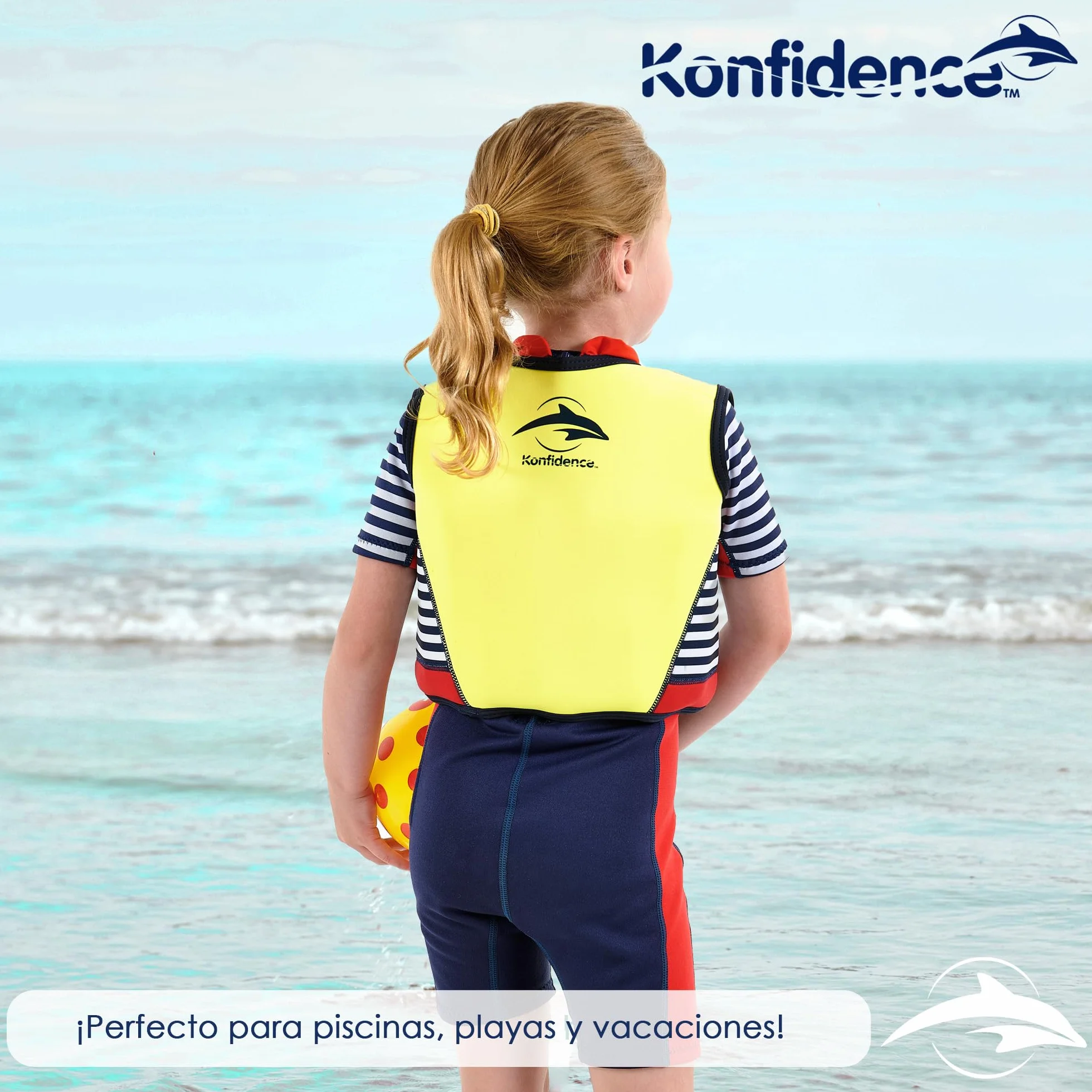 Konfidence Swim Jacket - Chaleco de Natación Premium con Correa de Seguridad Desmontable para Niños | Flotabilidad Ajustable | Cumple con CE | Aprobado por Escuelas
