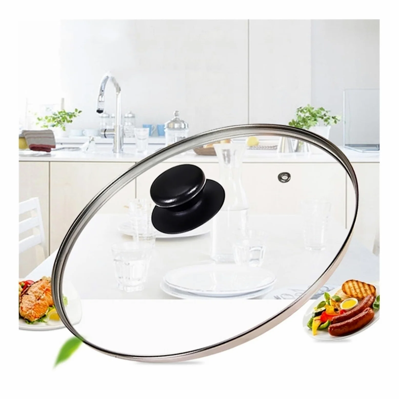 Tapas Universales Tapa de cristal con mango de plástico con salida de vapor, tapa de cocción transparente en varios tamaños for ollas y sartenes Tapa Universal para Ollas(26)