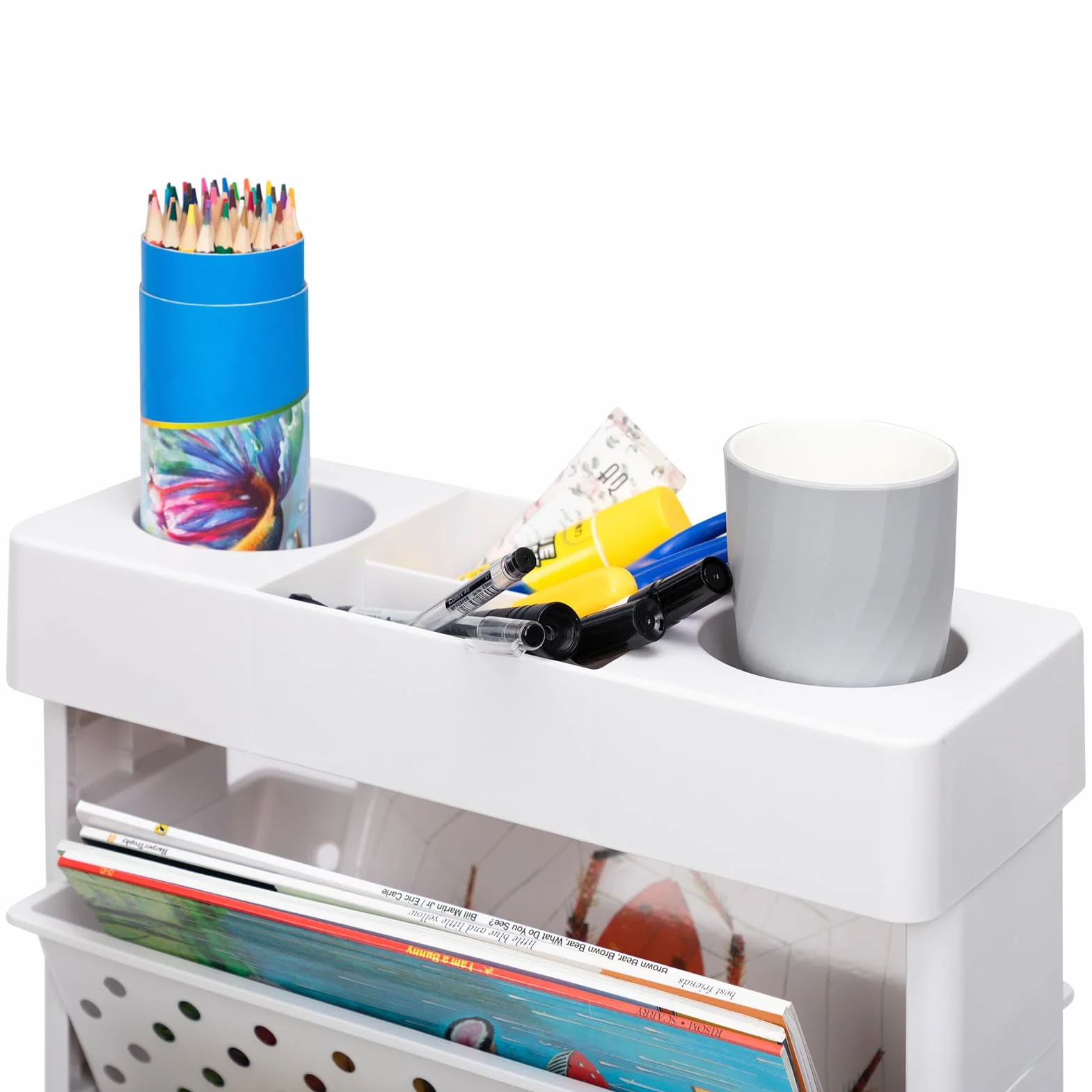 DOEWORKS Estantería Libros con Ruedas Móvil Estantería Carrito Auxiliar 5 Niveles Estante para Libros Pequeño Organizador Escritorio Ruedas Carro de Servicios para Salón Dormitorio Oficina, Blanca
