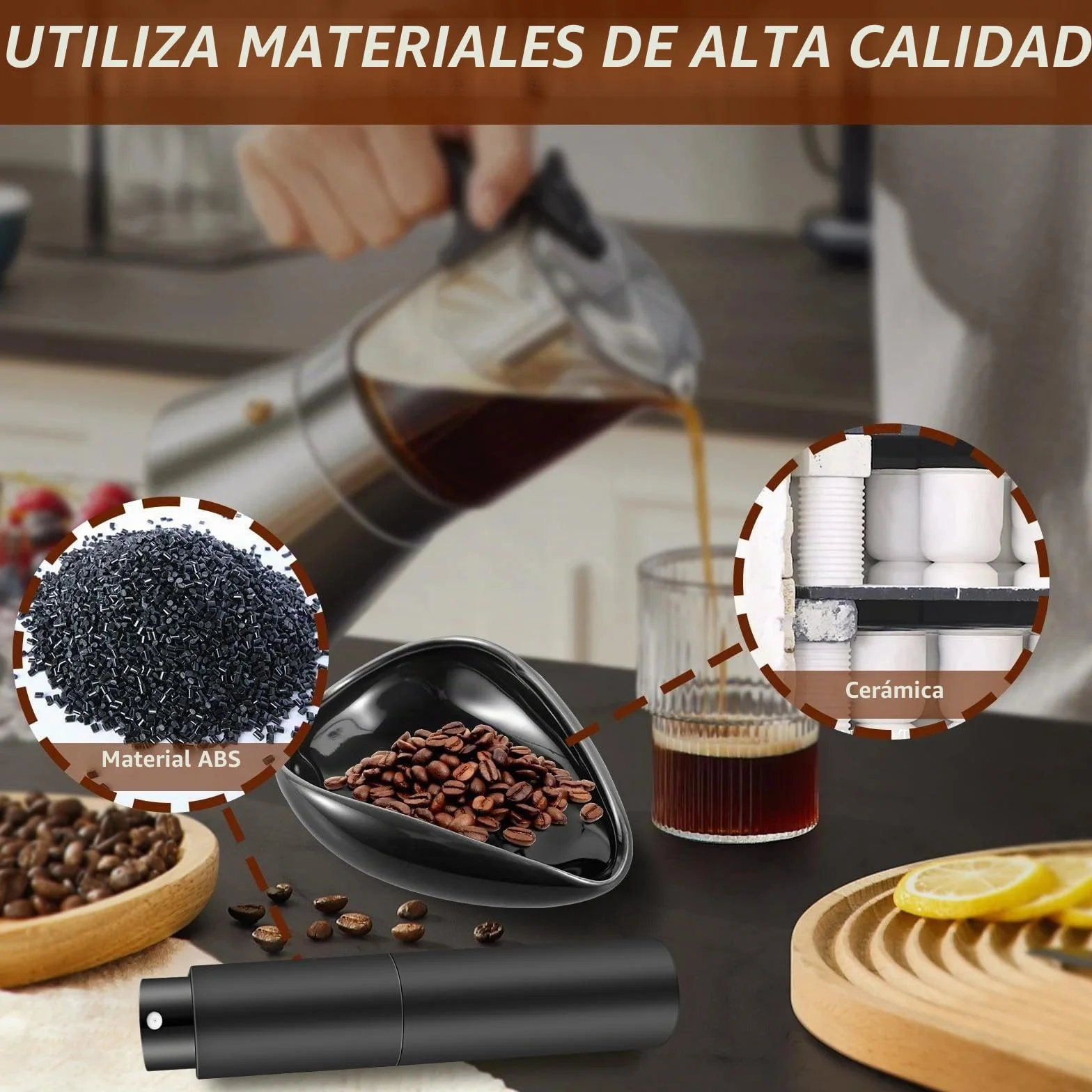Juego de 3 vasos dosificadores de granos de café, color negro, juego de herramientas, incluye herramienta Wdt de madera, taza de café y botella de spray RDT para café, té y regalos