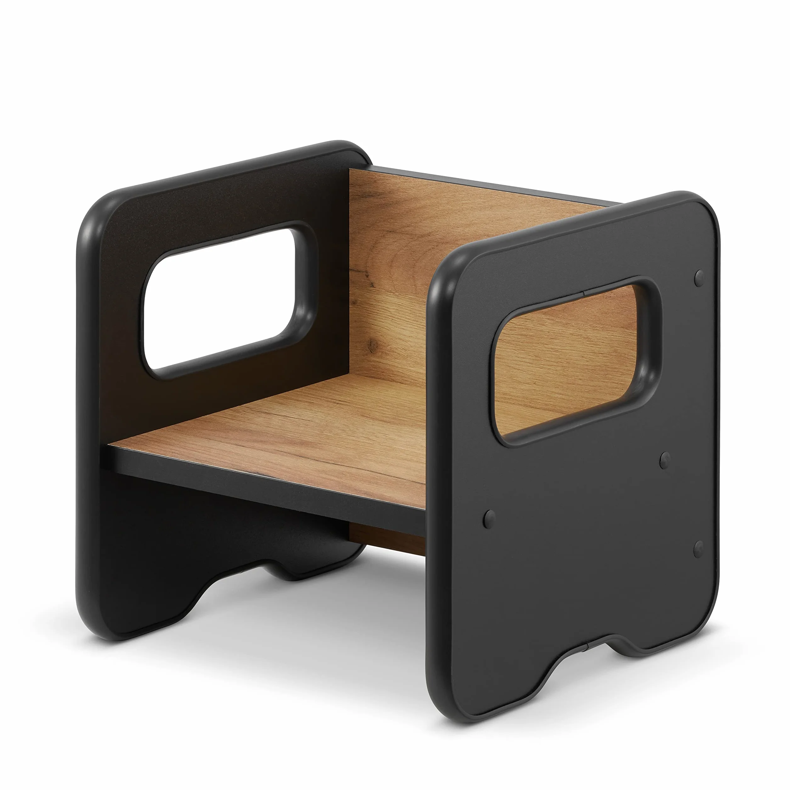 Taburete infantil de madera doble cara convertible en mesa - Negro y Roble