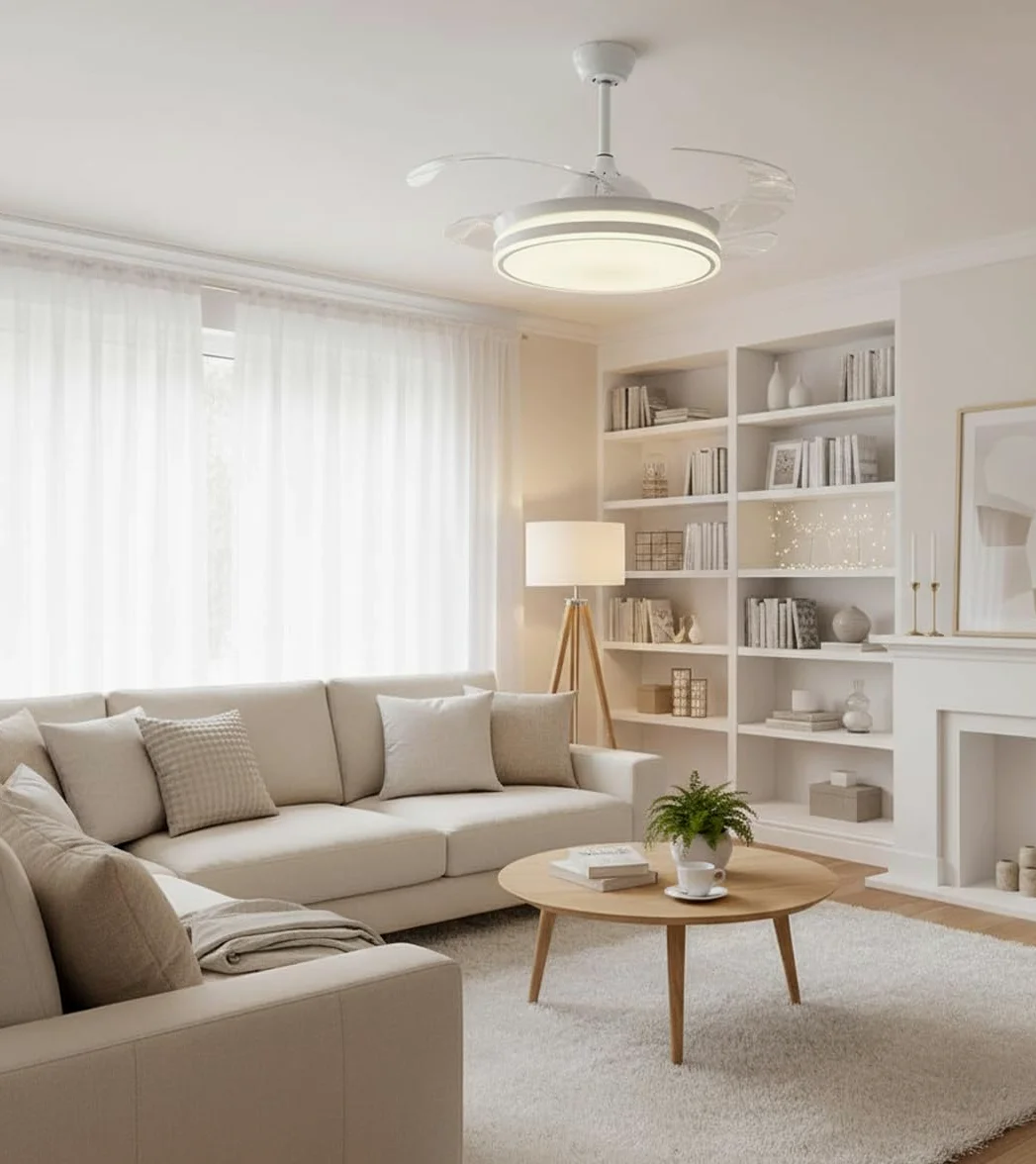 BEL AIR HOME - Ventilador de Techo ASGARD - Motor DC Silencioso - Aspas Desplegables 108CM - Luz LED 36W 3 Temperaturas - Mando a Distancia - Modo Invierno - Blanco (XL BLANCO)