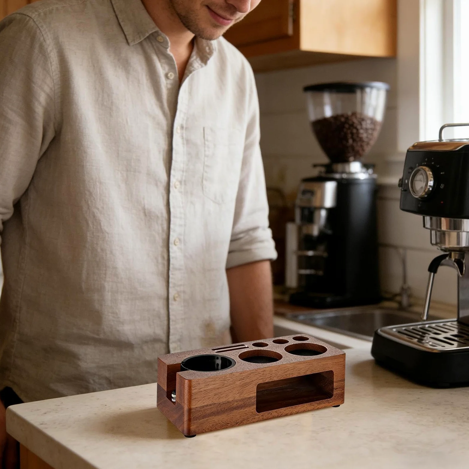 Estación De Prensado Para Café Espresso Almacenamiento Multifuncional de | Base para Tamper de Café para Hogar Cocina Dormitorio Comedor Bar Cafetería