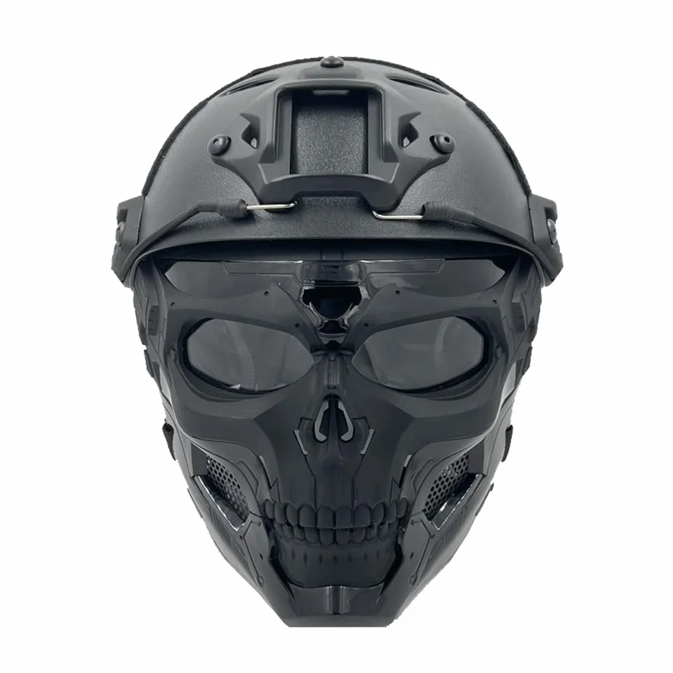 Juego de Casco Protector táctico PJ máscara de Calavera, con máscara Protectora Ajustable de Cara Completa Casco Fast Adecuado, para Paintball CS