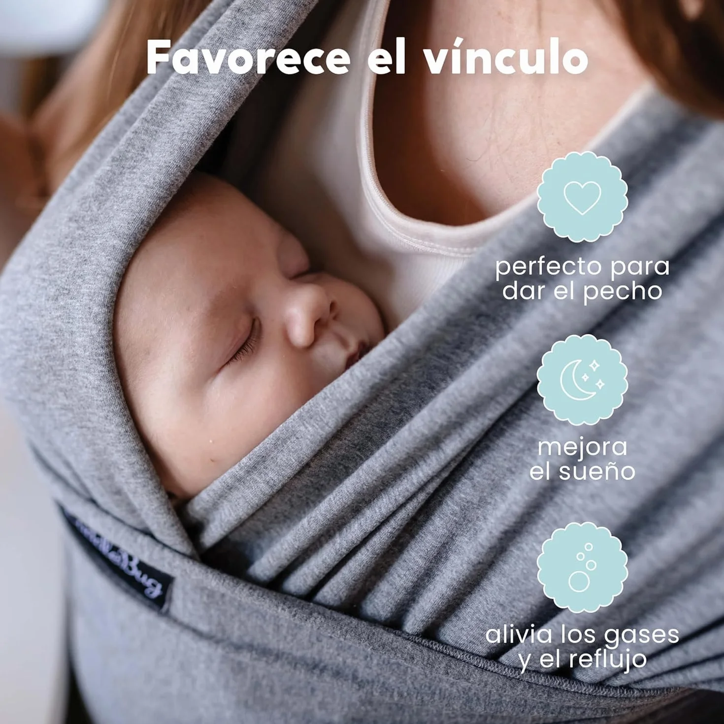 CuddleBug Fular Portabebés Recién Nacido hasta 16 Kg Manos Libres Tela Suave Elástico Talla Única Gris