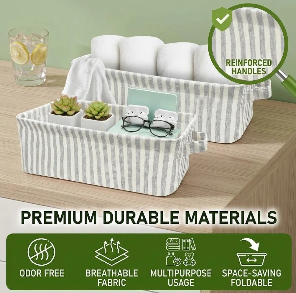 Juego de 2 Cajas Organizadoras de Tela Plegables, Cestas de Almacenamiento Estrechas con Asas para Armarios, Estanterías y Baños - 38x15x13 cm, Gris y Blanco