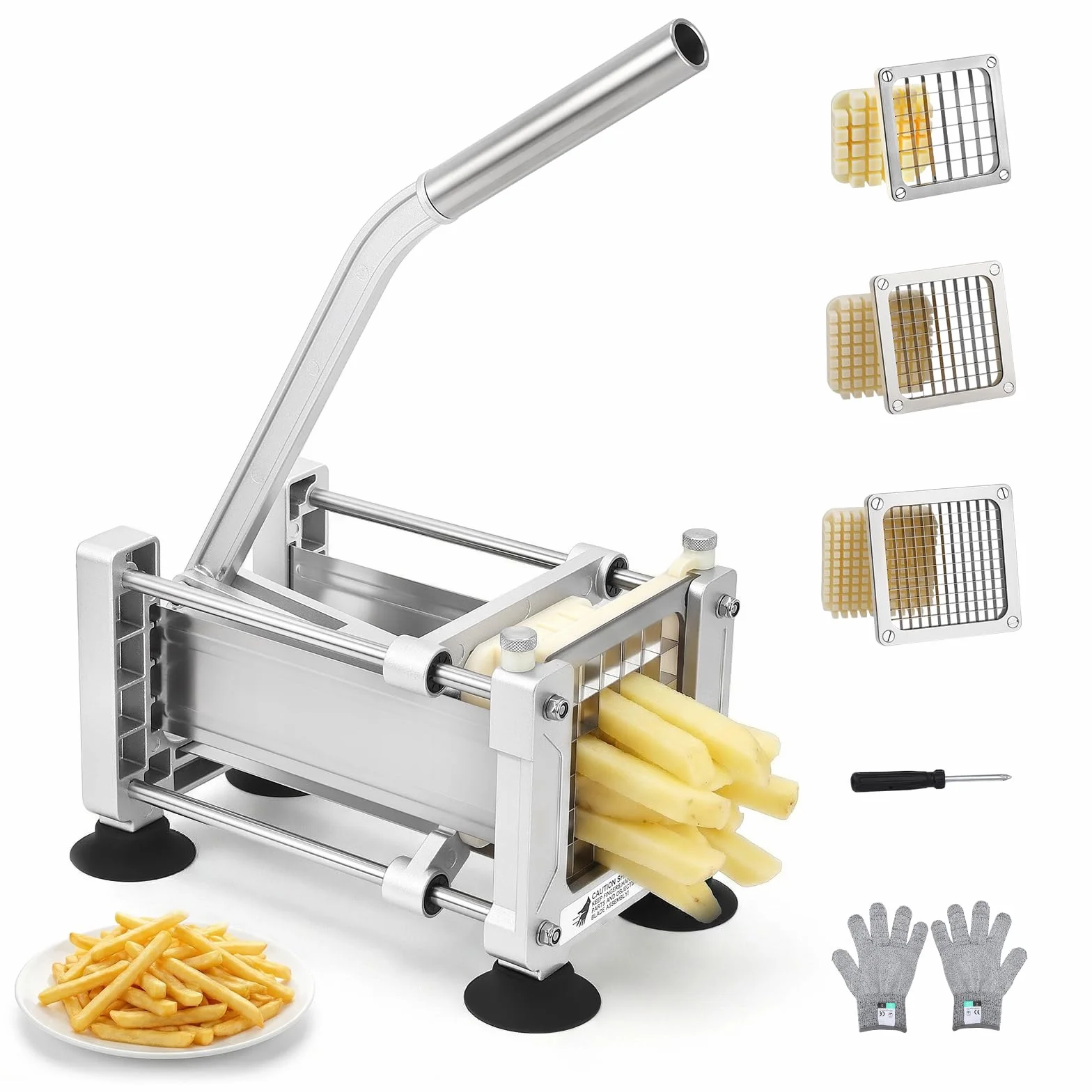 cortador de patatas manual con 1/2",3/8",1/4" cuchilla,profesional cortador patatas fritas equipado 4 ventosa para restaurante casero patatas enteras, zanahorias, pepinos, cebollas