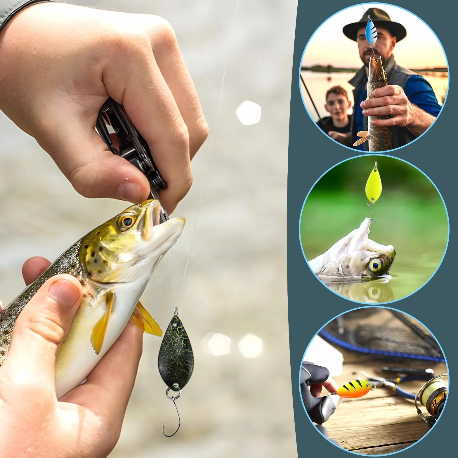 Cucharillas Pesca Trucha 16 Piezas Set Señuelos con Caja