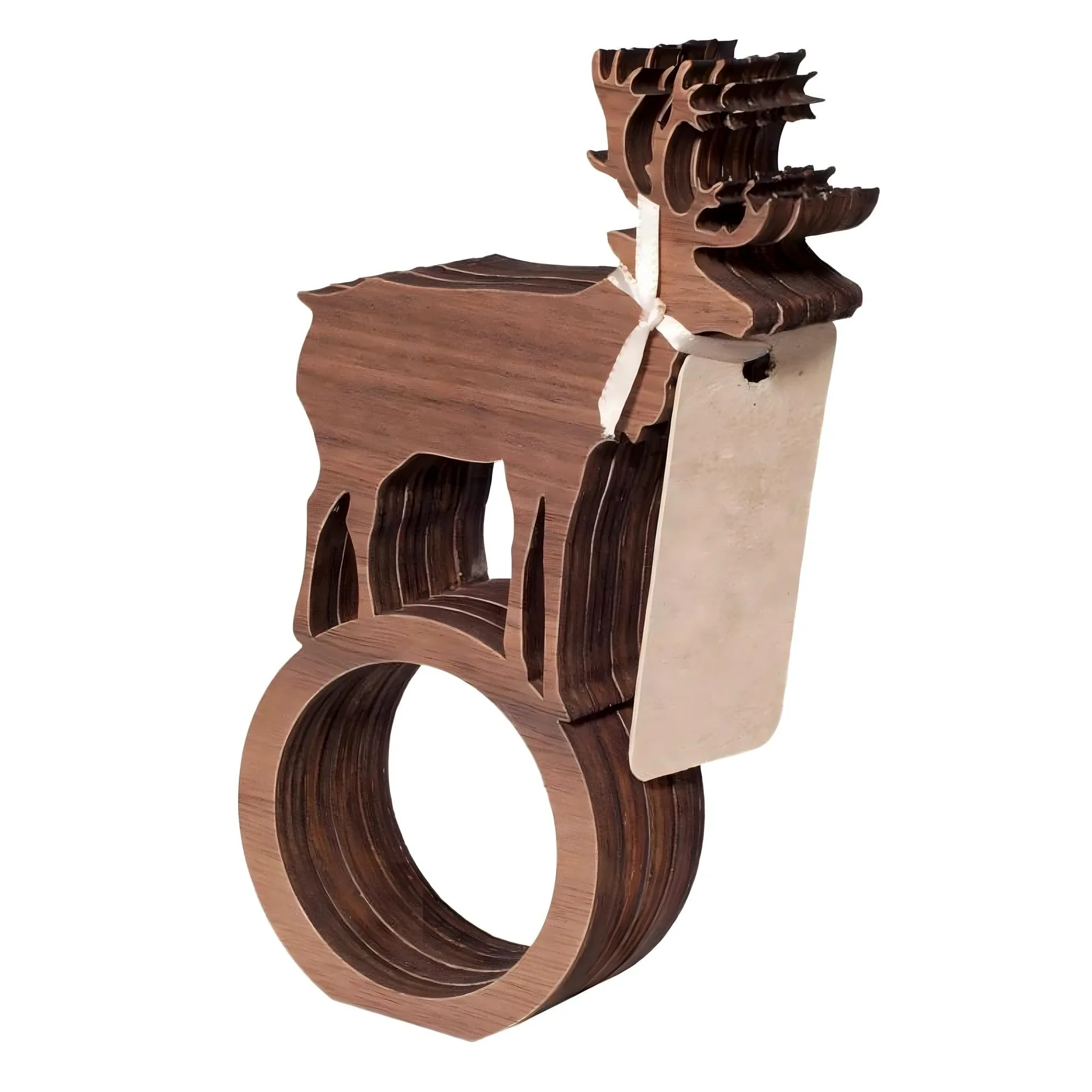 Servilletero de madera con forma de ciervo, 4 unidades, 10 cm, madera natural de Val Gardena, figura para belén