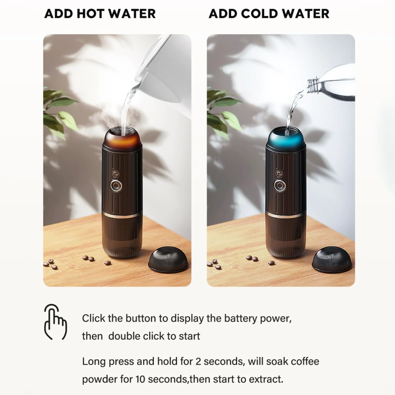 Máquina de café café N-espresso y molido, con calefacción, portátil, portátil, con calefacción, compatible con cápsulas N-espresso y café molido, 7500 mAh USB, y cafetera recargable (blanco)