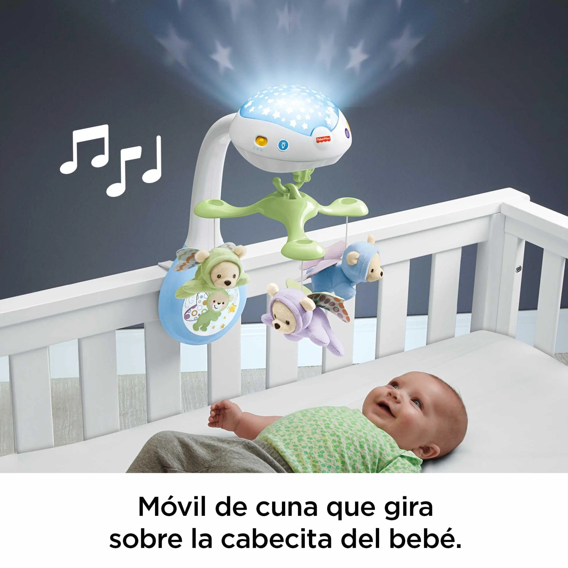 Fisher-Price Móvil Ositos Voladores CDN41 para Bebés 0+ Meses con 3 Opciones de Sonido y Control Remoto