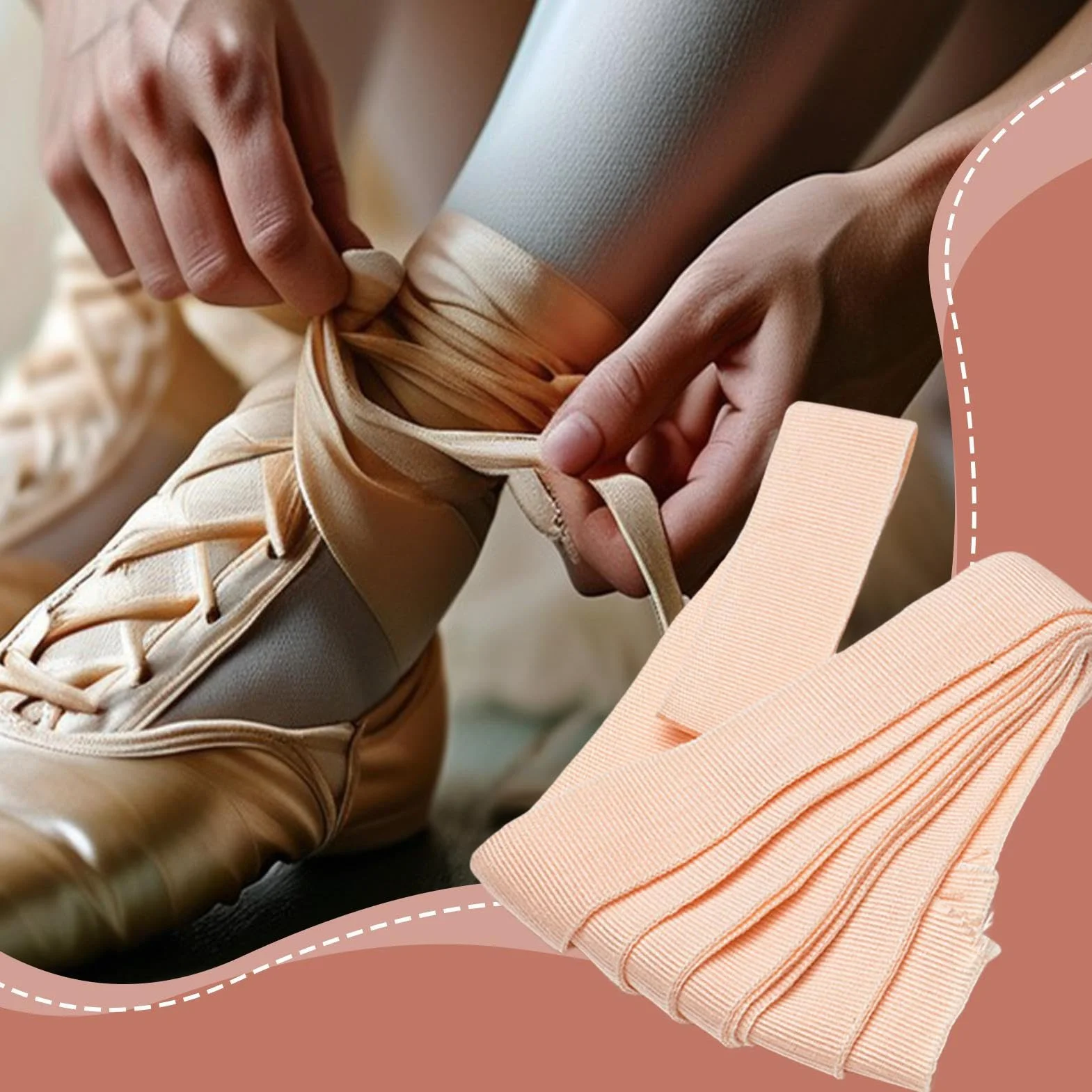 Cinta Elástica para Zapatillas de Punta - Accesorios de Ballet, Cinta de Satén Plana