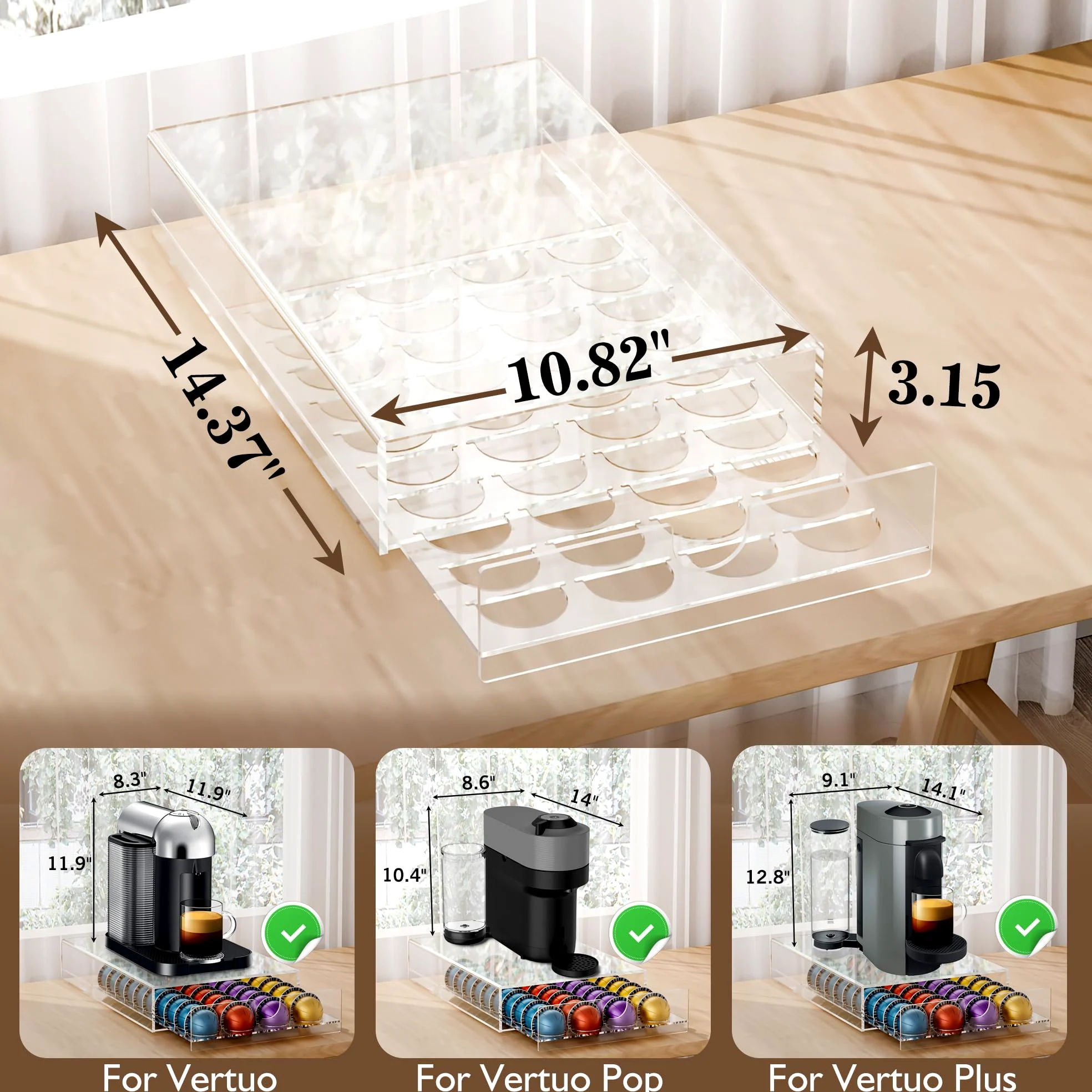 Organizador de cápsulas de café acrílico para Nespresso Vertuo Pod Holder 40 cápsulas transparente Vertuo Pod cajón de almacenamiento