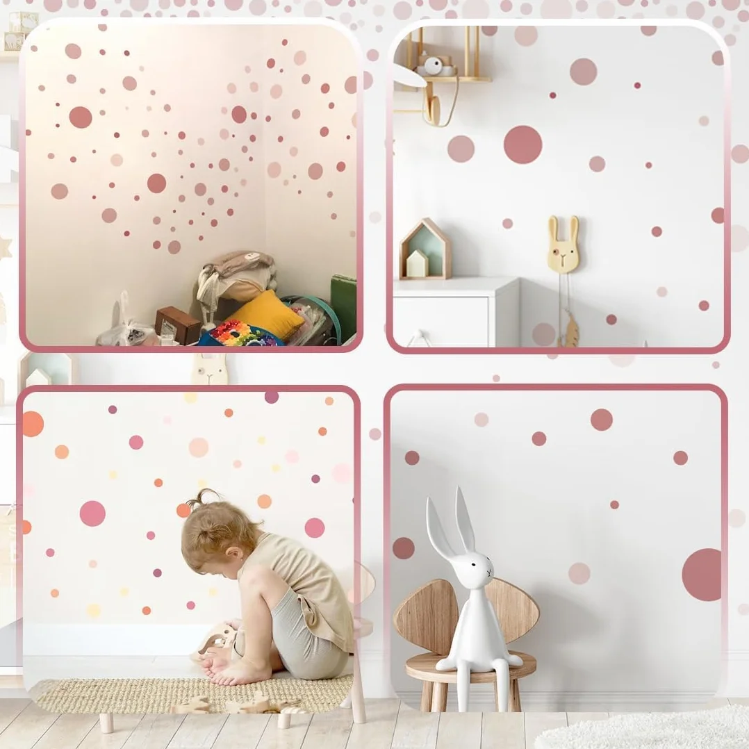140 Piezas Set Círculos Calcomanías de Pared, Puntos Adhesivos para Decoración de Pared para Niños, Rosa