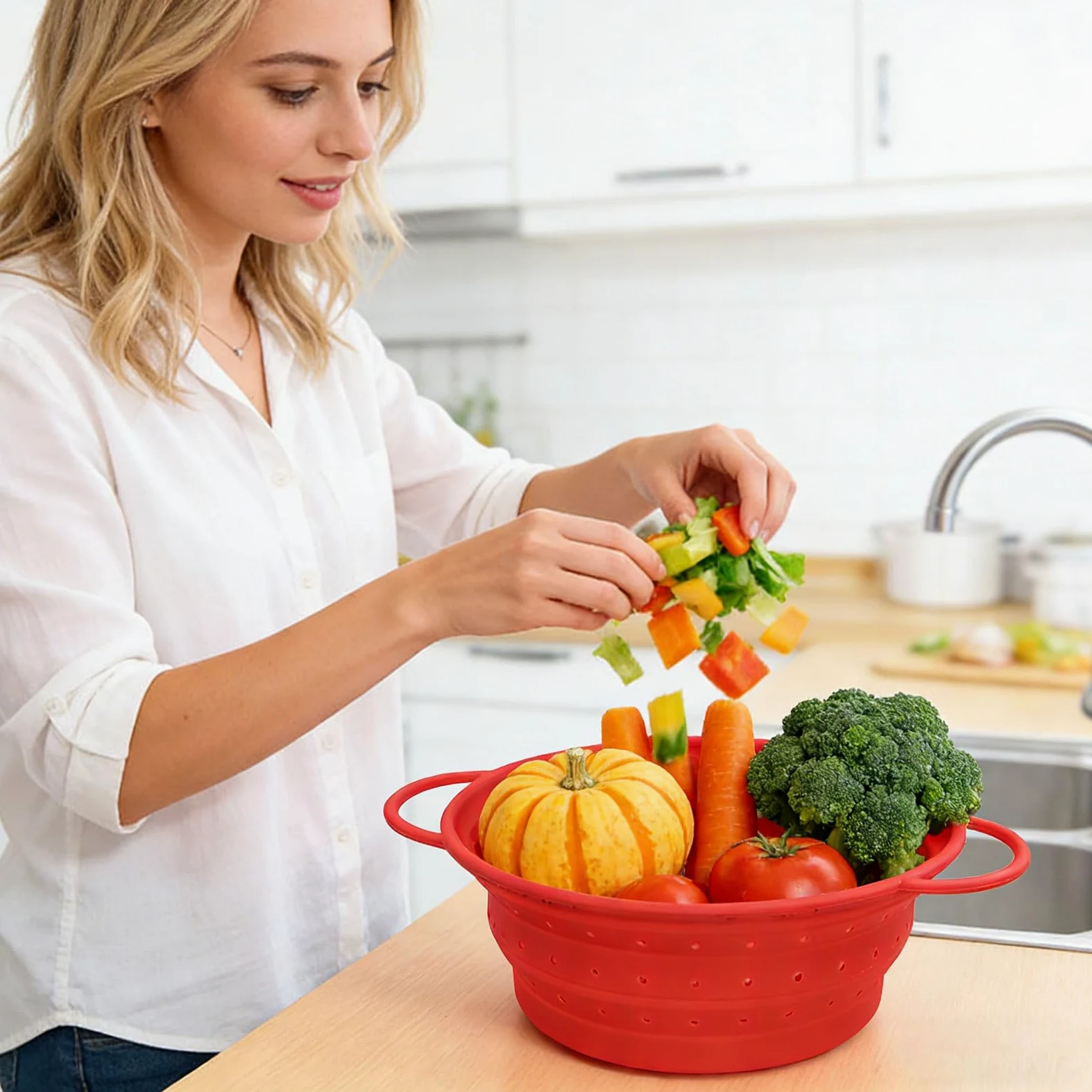 3 coladores plegables de silicona de grado alimenticio, seguros para uso en la cocina, para un fácil almacenamiento, colador de camping