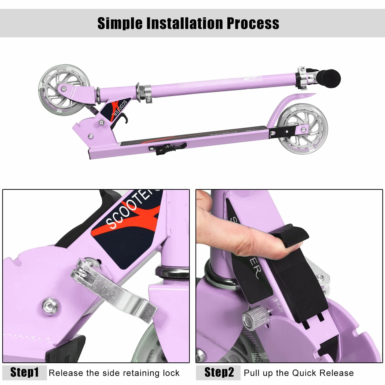 KOMFOTTEU Patinete para Niños 2 Ruedas LED Plegable Aluminio Altura Regulable Scooter Infantil Carga 70 kg 4+ Años