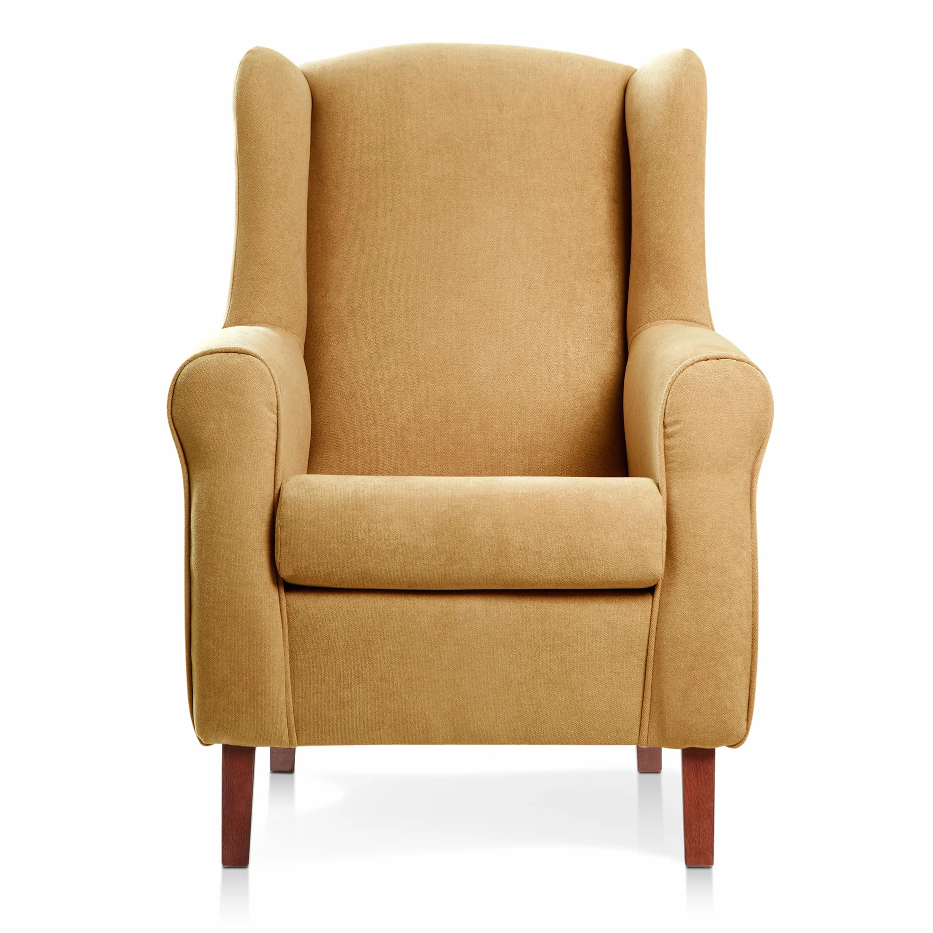 Sillon orejero Carla tapizado en Tela Antimanchas Color Mostaza (104 x 77 x 75 cm). Butaca de Salon o Dormitorio, para Leer, Ver la TV o para Lactancia