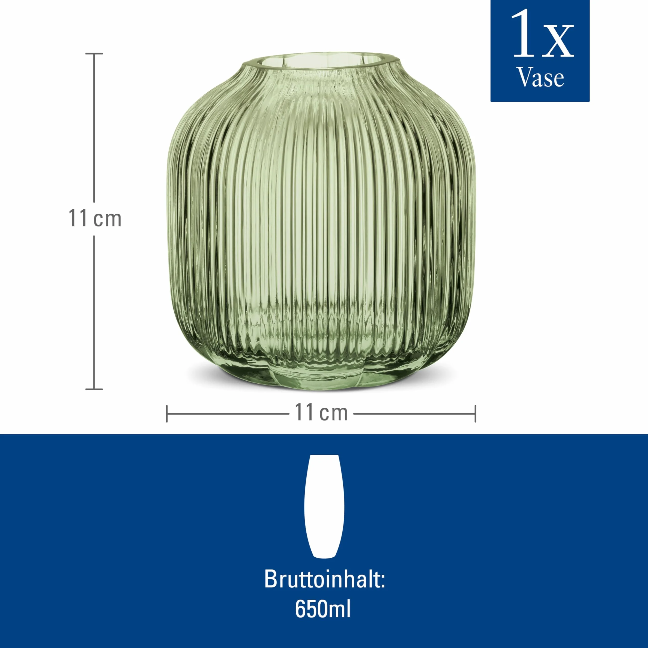 Villeroy & Boch - Fleur Verde, jarrón Decorativo Verde de 11 cm, inspiración Floral, jarrón de Mesa pequeño Apto para lavavajillas, Hecho a Mano, Vidrio soplado, artículos de decoración para el hogar
