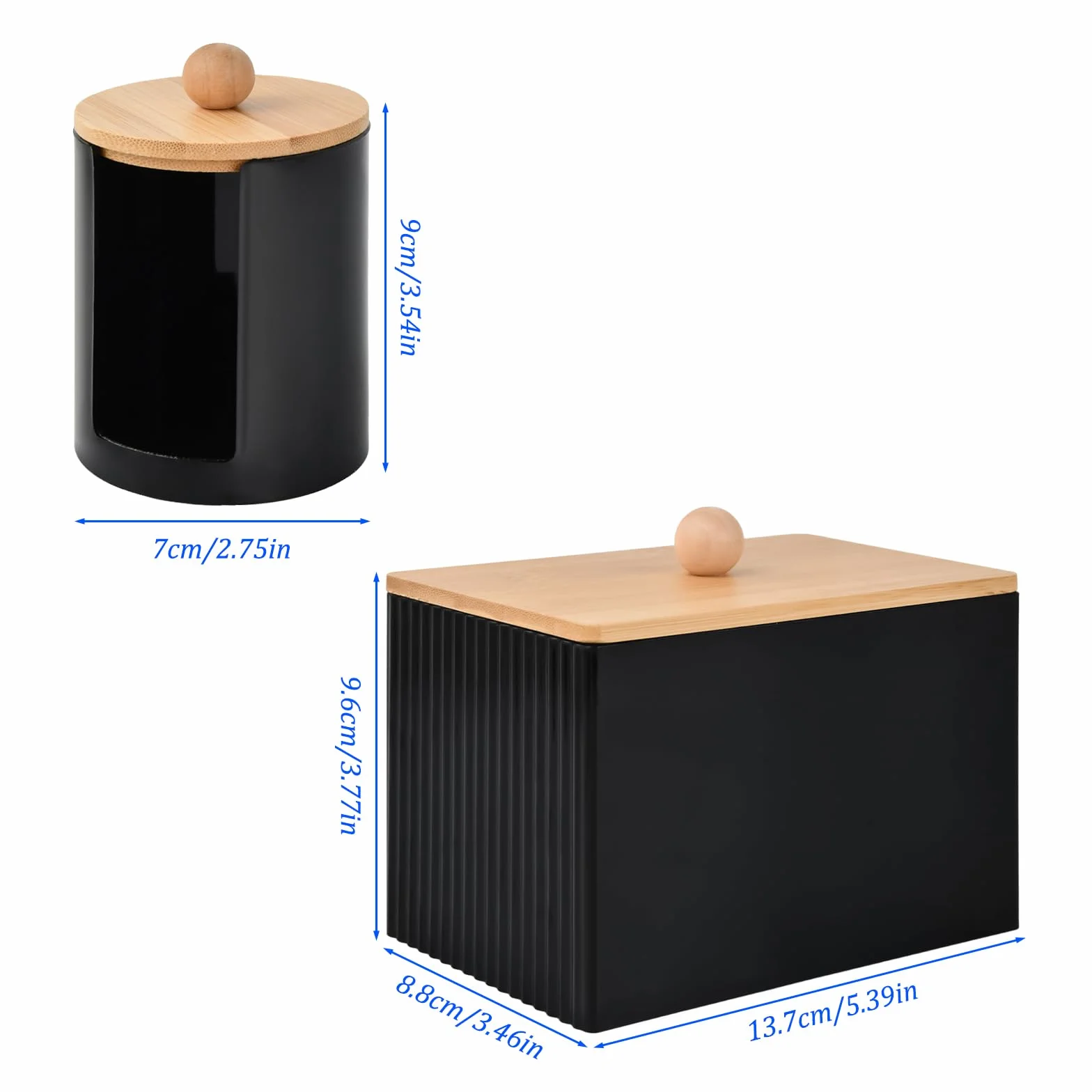 2 Piezas Organizador de Baño con Tapa, Dispensador de Bastoncillos, Organizador de Maquillaje Dispensadores de Discos Desmaquillantes per Bagno, Toletta, Soggiorno (Negro)