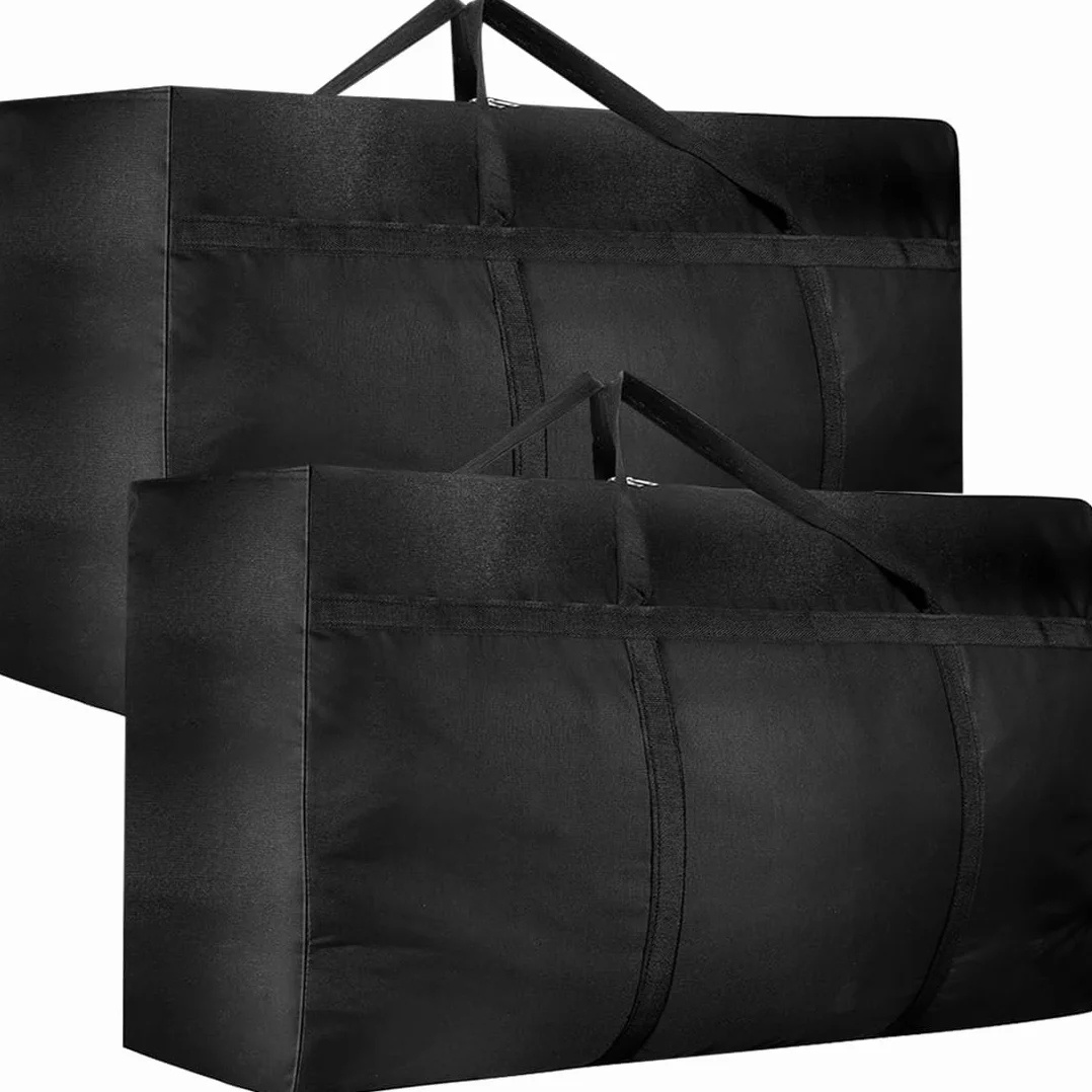 2 Bolsas de Almacenamiento Extragrande de 120 L, Oxford 600D Bolsa de Mudanza Extra Grande con Cremalleras y Asa, Bolsa de Transporte Impermeable para Mudanzas, Edredones, Ropa de Cama, Negro