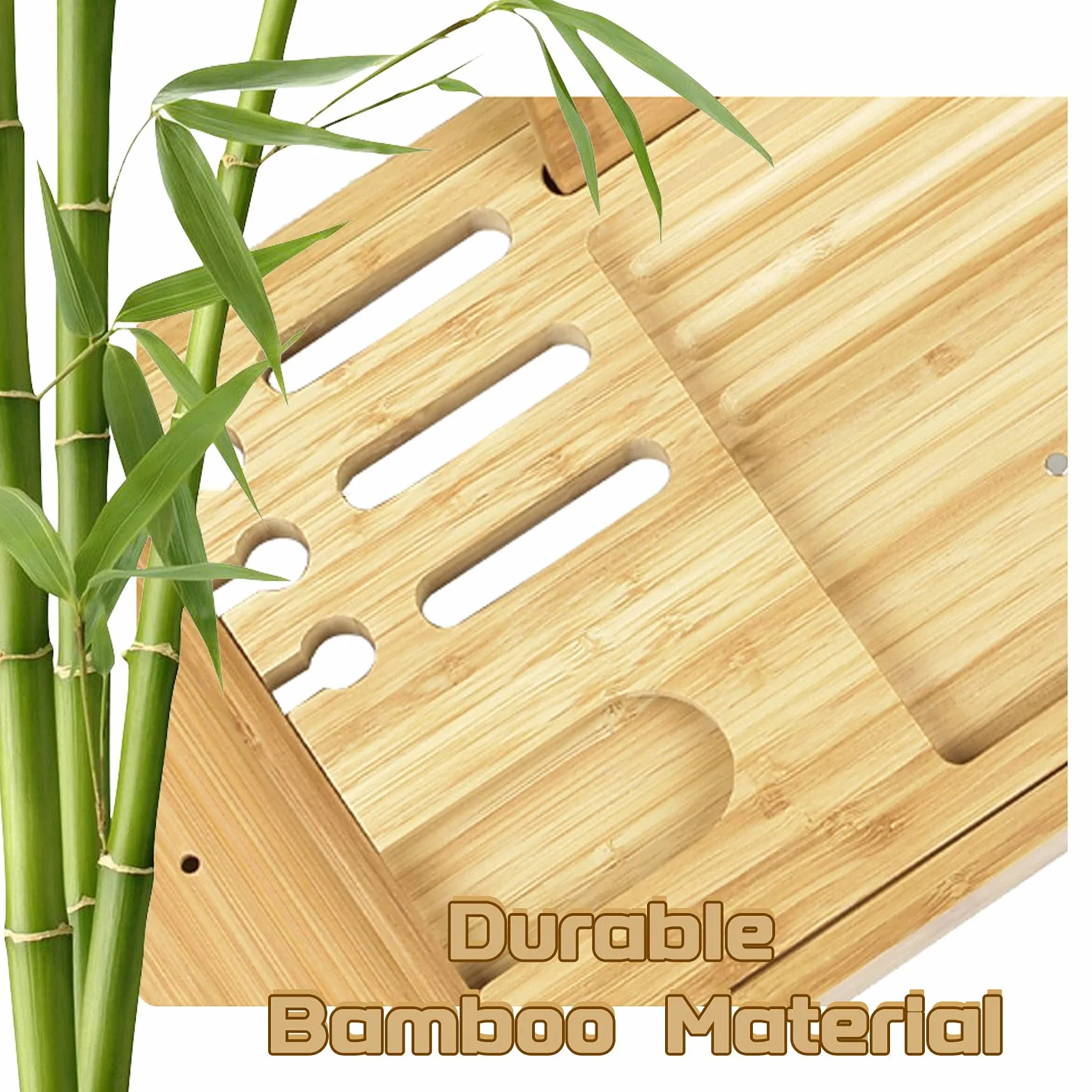 Bandeja de Baño de Madera para Bañera|Organizador Ajustable Extensible para bañera|Andeja de baño con Soporte para Copa de Vino|iPad|móvil y más|Bandeja de Baño Regalo Distintivo para Navidad