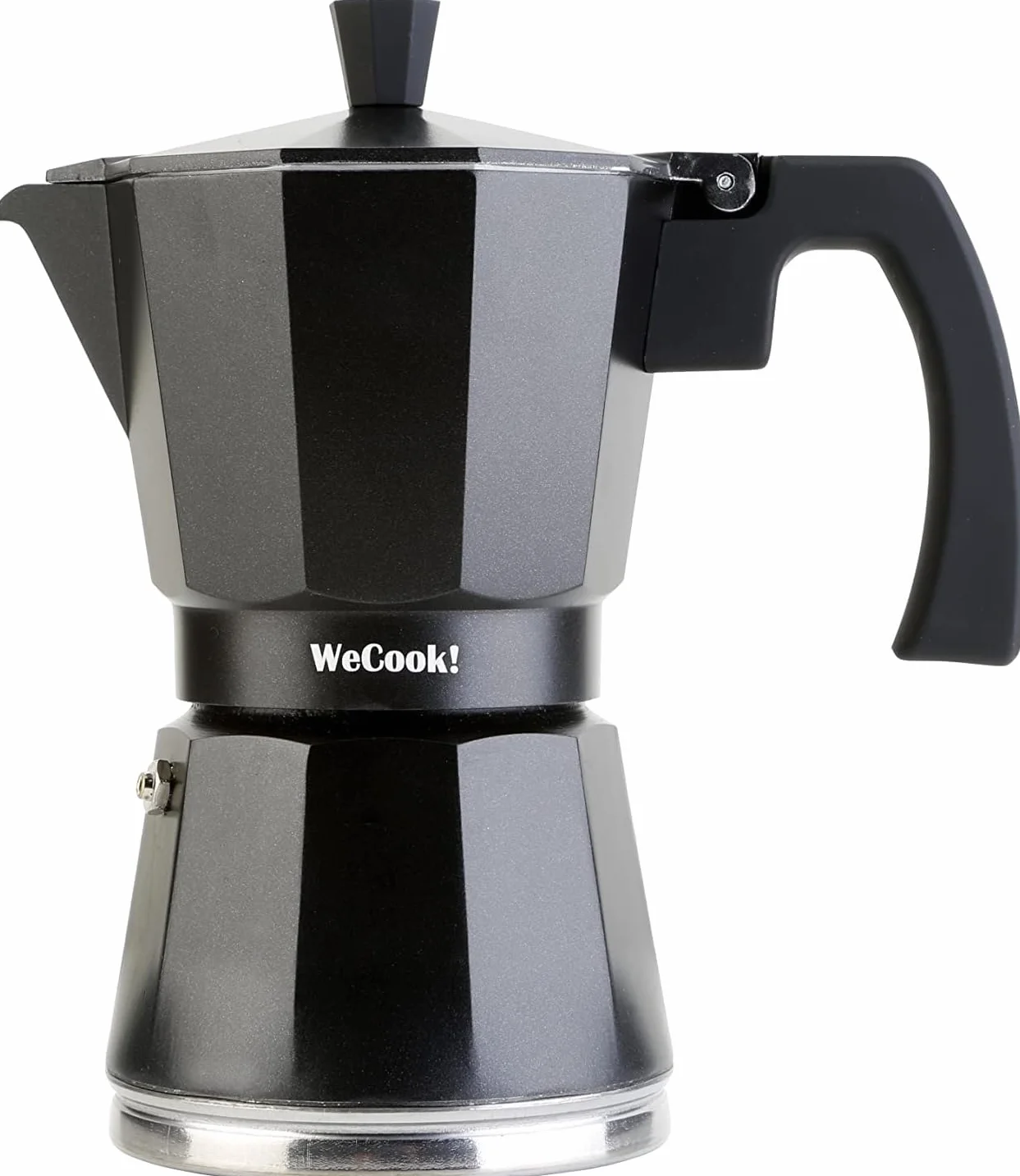 WECOOK! Luccia Cafetera Italiana, Inducción, Aluminio, Express, 1 - 3 Tazas Café, Apta para todas las Cocinas, Color Negro, Junta de Cierre de Silicona, Válvula de Seguridad.
