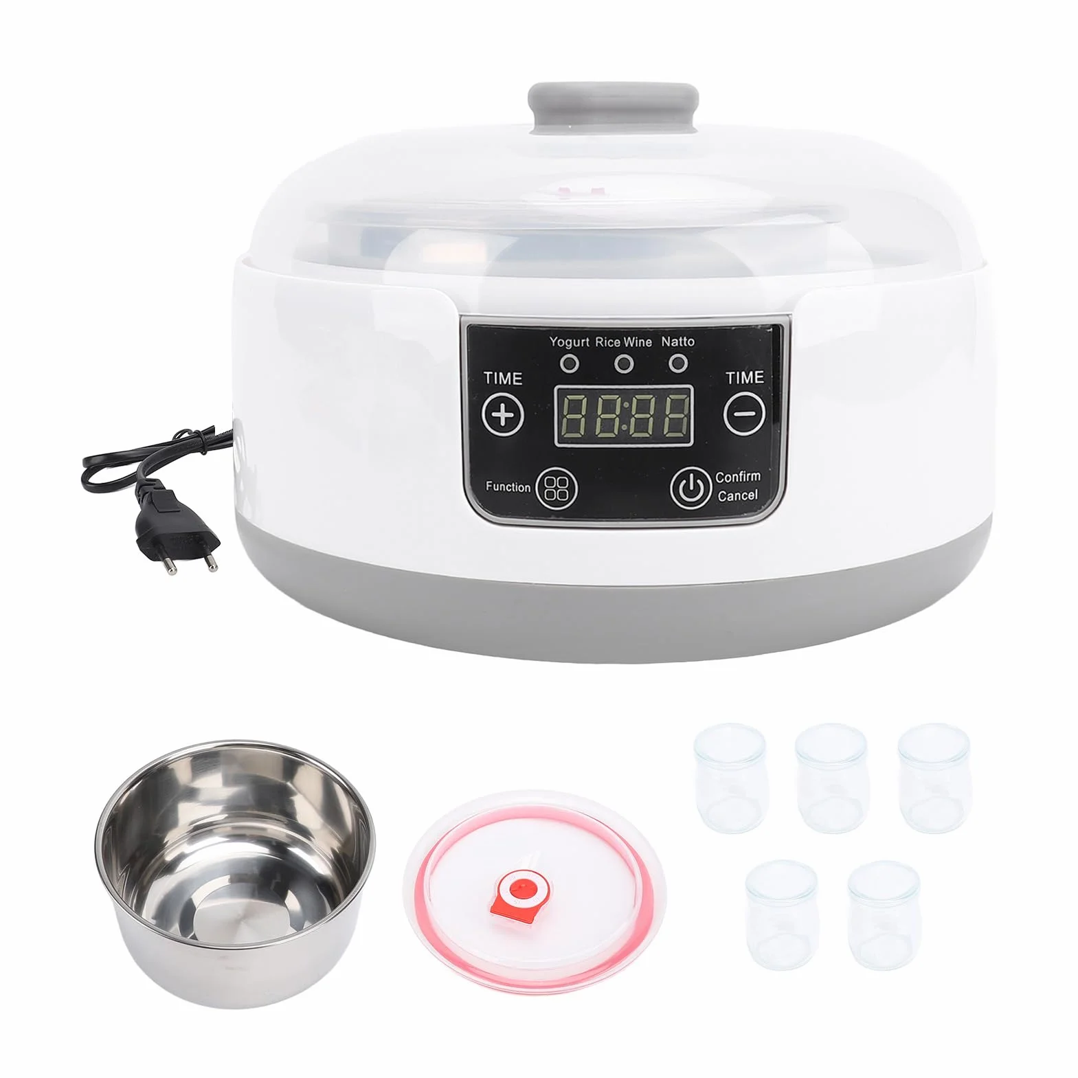 Respicefinem Máquina eléctrica para hacer yogur 1 Máquina para hacer yogur y natto casera de 2 litros con revestimiento de acero inoxidable Incubadora doméstica pequeña y fácil de