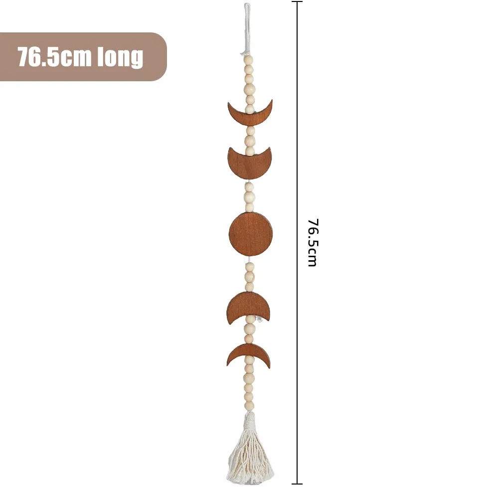 SUPERFINDINGS Colgante de Pared de Fase Lunar de Camello con Cuentas Guirnalda de Borlas de Estilo Étnico Bohemio Decoración de Pared Plana de Madera