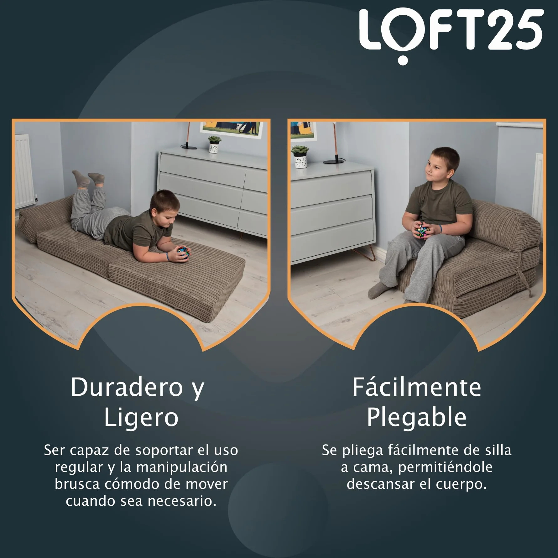 Loft 25 Jumbo Cord Plegable sofá Individual Futón Z-Cama | Sleepover Guest Living Room | Silla Suave y cómoda | Ligero y Duradero | Muebles de Tela de Calidad Cord (Acero)