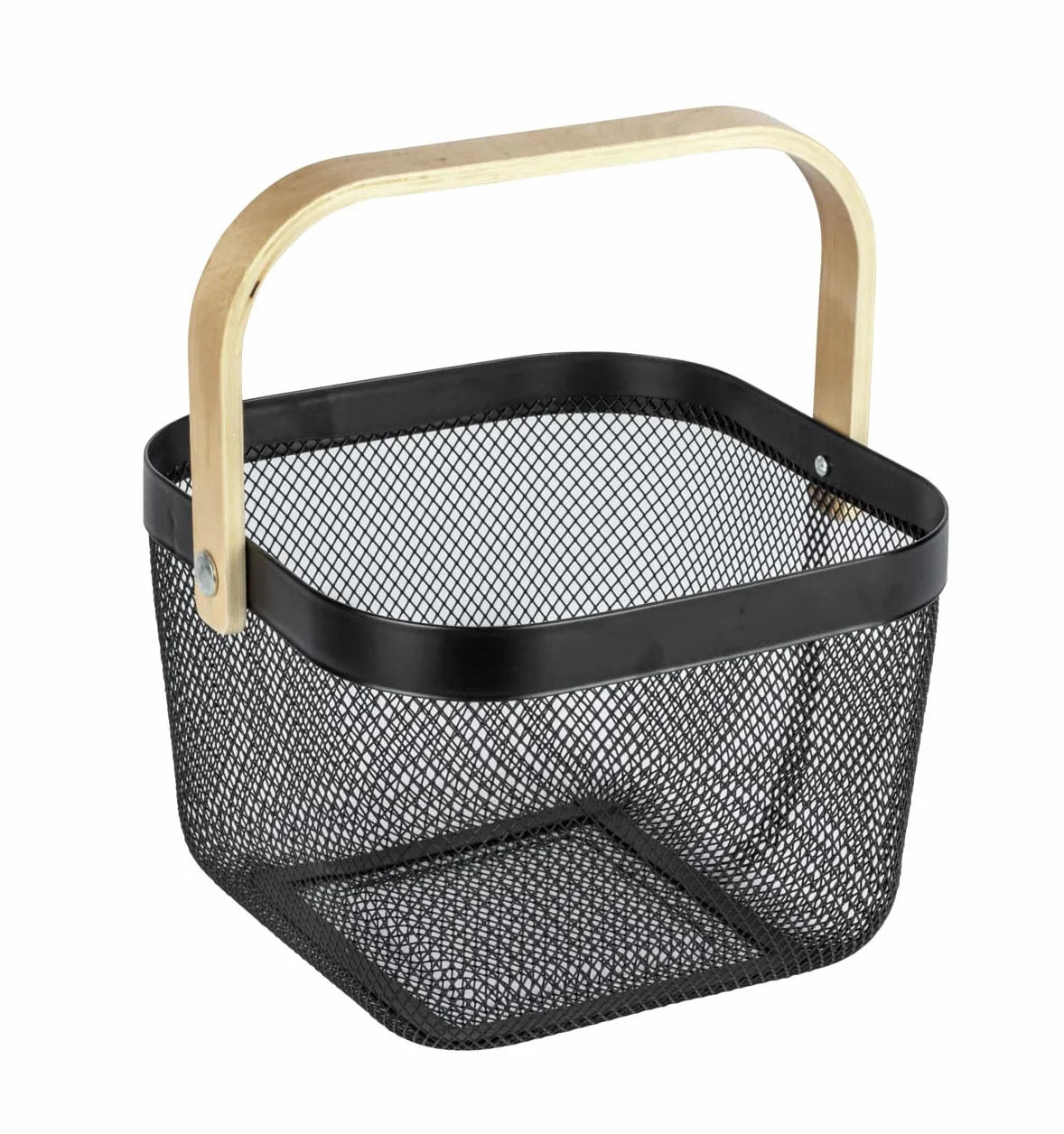 Wenko Cesta de baño con asa Bambusa, Bambú, Negro, 25x25x17 cm