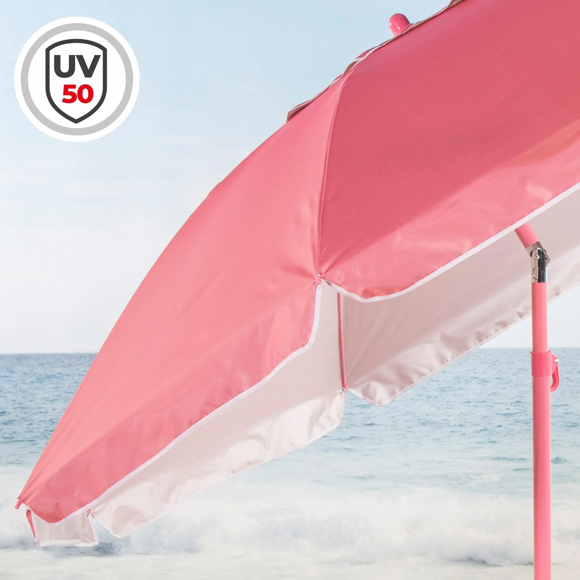AKTIVE BEACH Sombrilla de playa inclinable D220 cm Rosa Protección UV50 8 varillas Oxford Ventilación