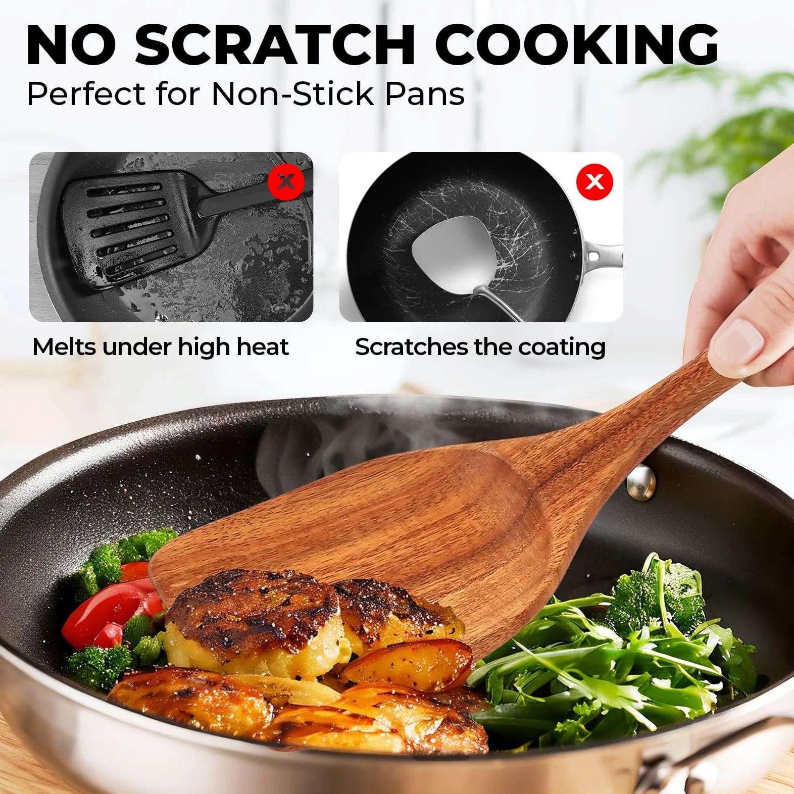 9 utensilios de cocina de madera, cucharas de madera para cocinar, juego de utensilios de cocina de madera de teca