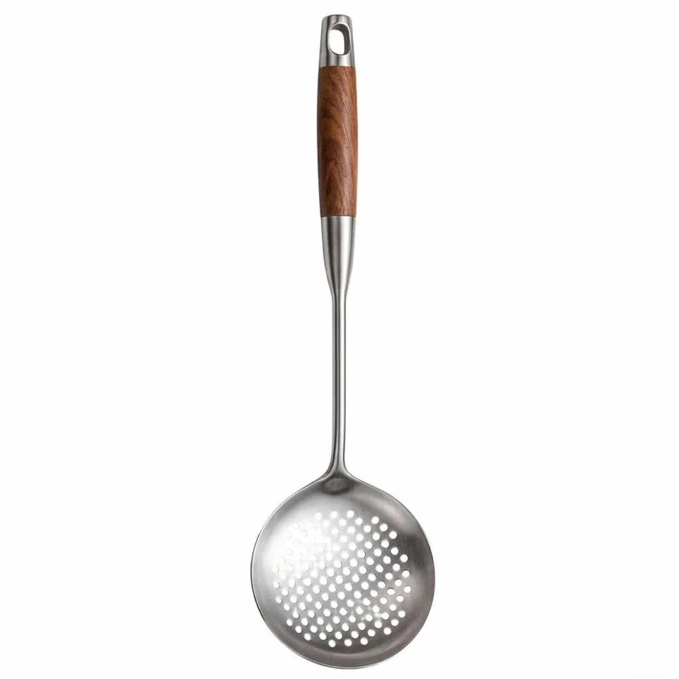 Juego de utensilios de cocina de acero inoxidable 316L, mango ergonómico de madera, espátula resistente al calor, cuchara ranurada para volteador para freír, freír, pescado