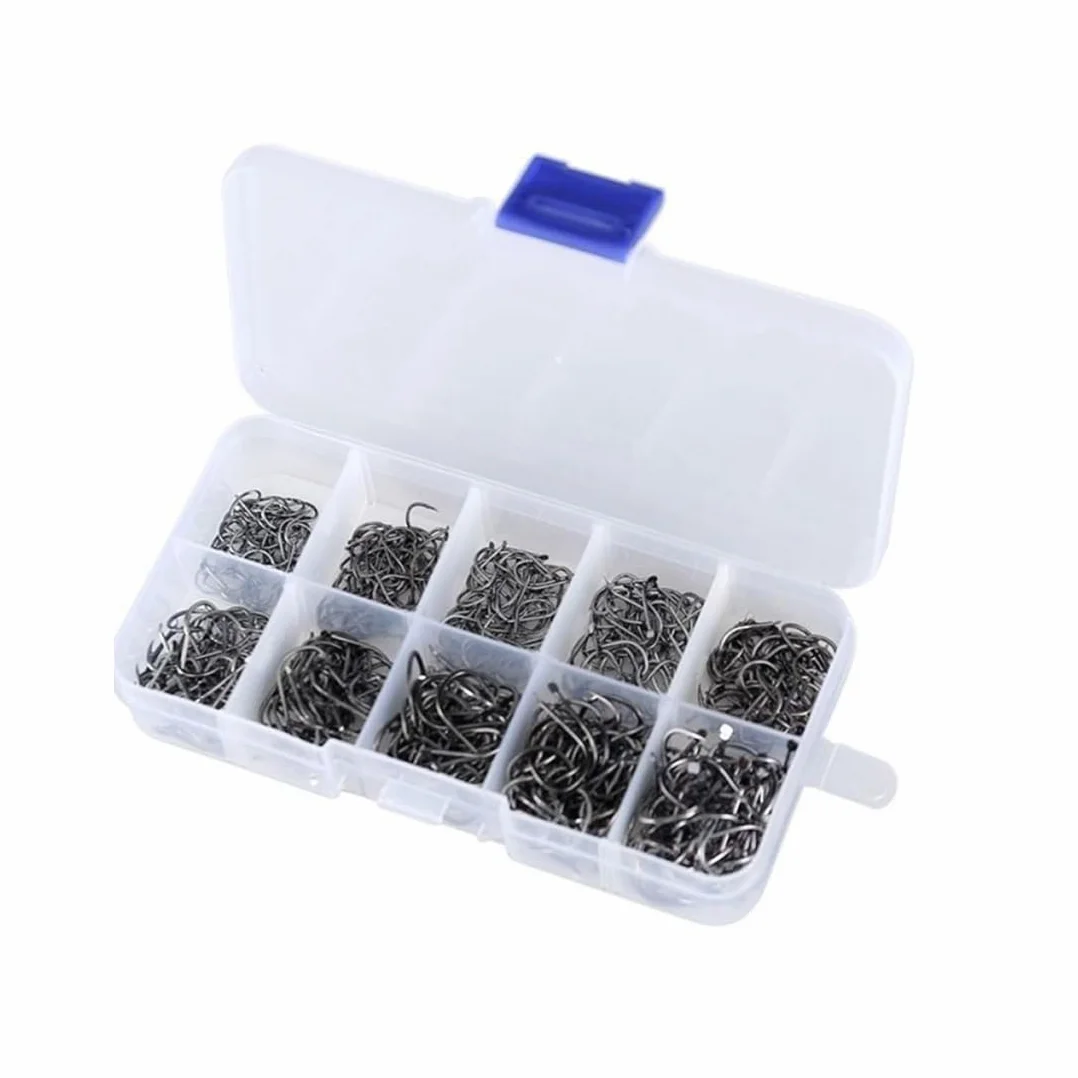 KYLOS Anzuelos De Pesca 100 Pcs 10 Tamaños Acero Al Carbono 3#-12# Caja Plástico