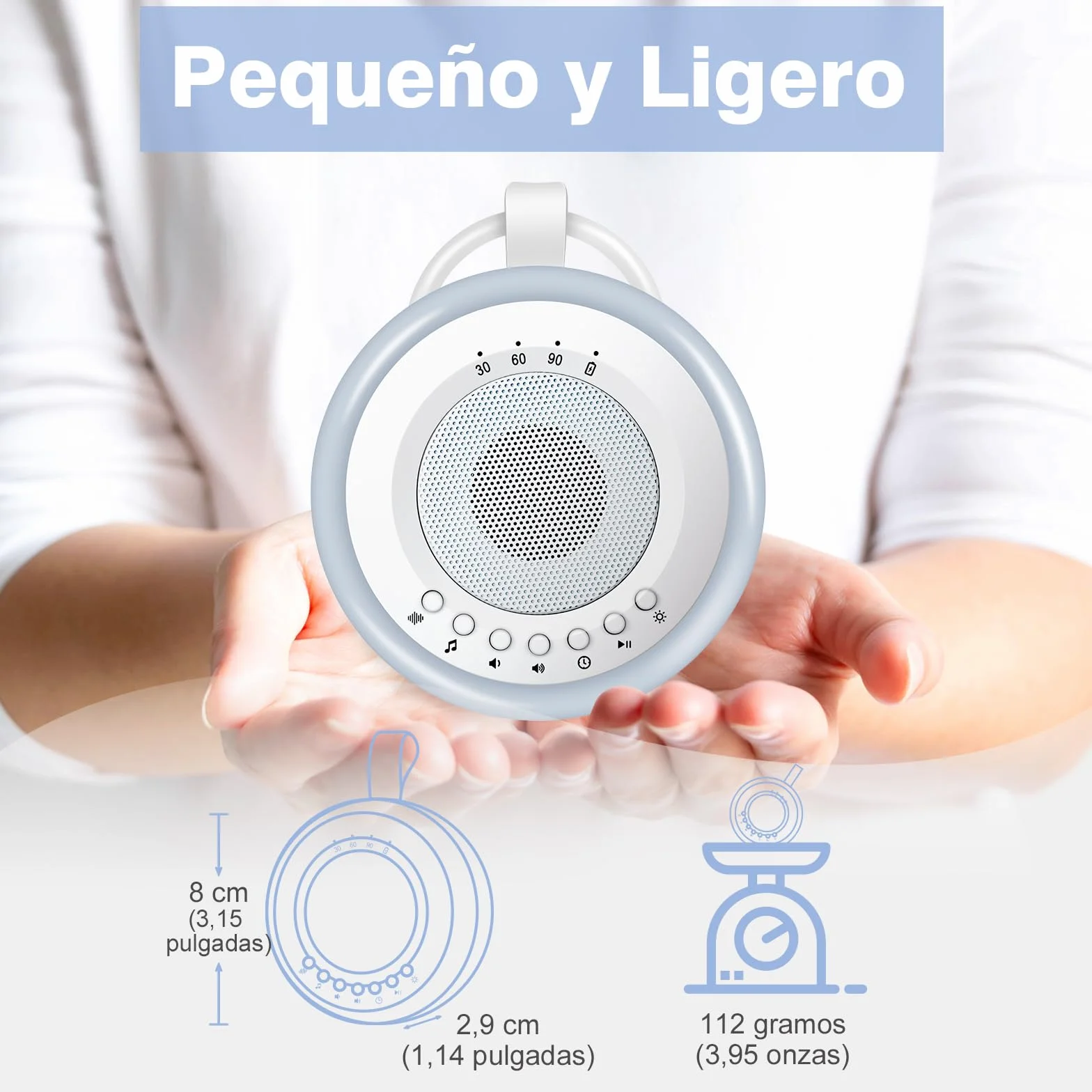 Easy@Home Máquina de Ruido Blanco para Dormir Bebé 20 Sonidos Relajantes Luz Nocturna Ajustable Temporizador Recargable USB