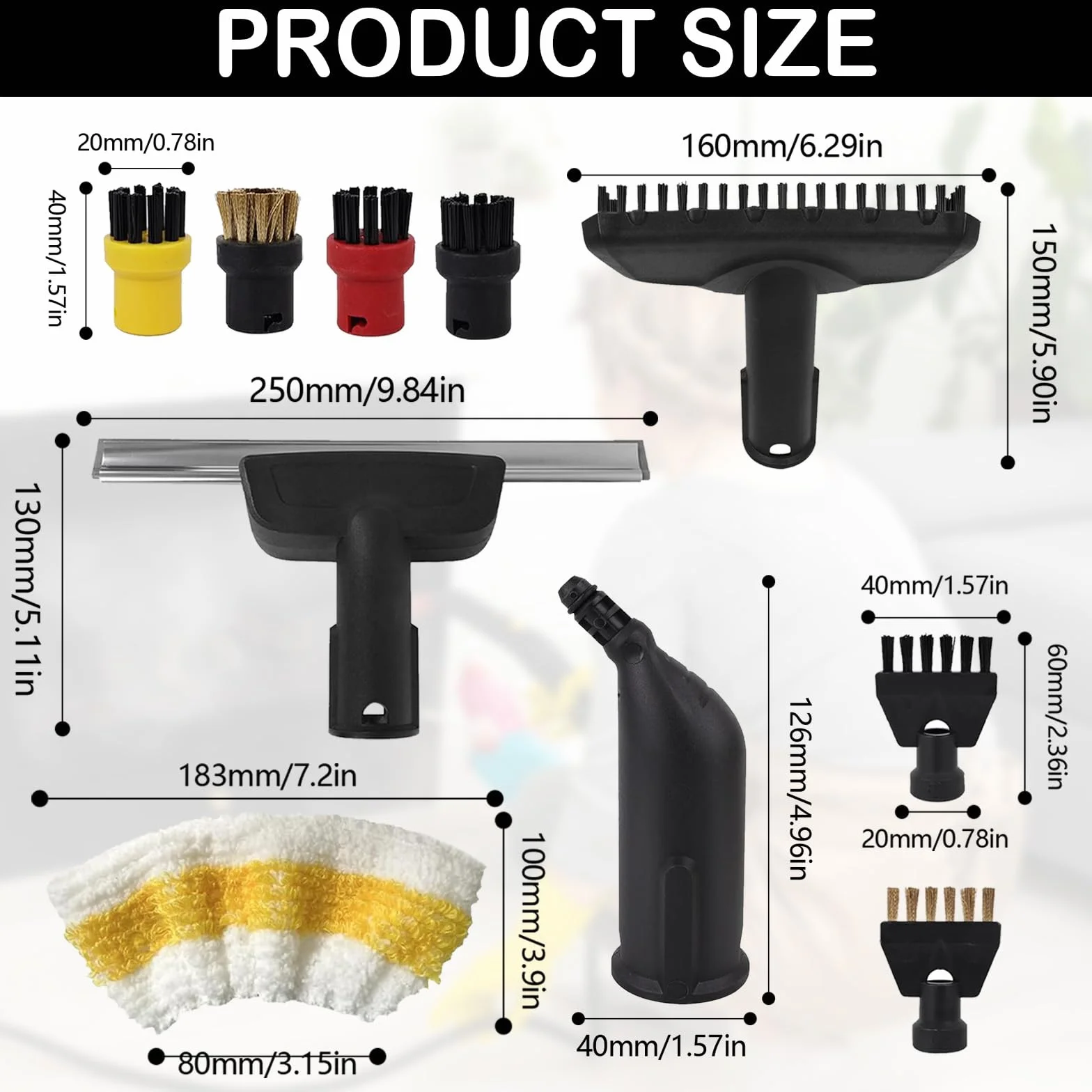 13 Piezas Accesorios para Kärcher Limpiadores a Vapor, Incluyendo Cepillo Redondo, Rasqueta Limpiacristales, Cepillo Plano, Boquilla, Limpieza a Vapor Accesorios Compatible Kärcher SC1 SC2 SC3 SC4 SC5
