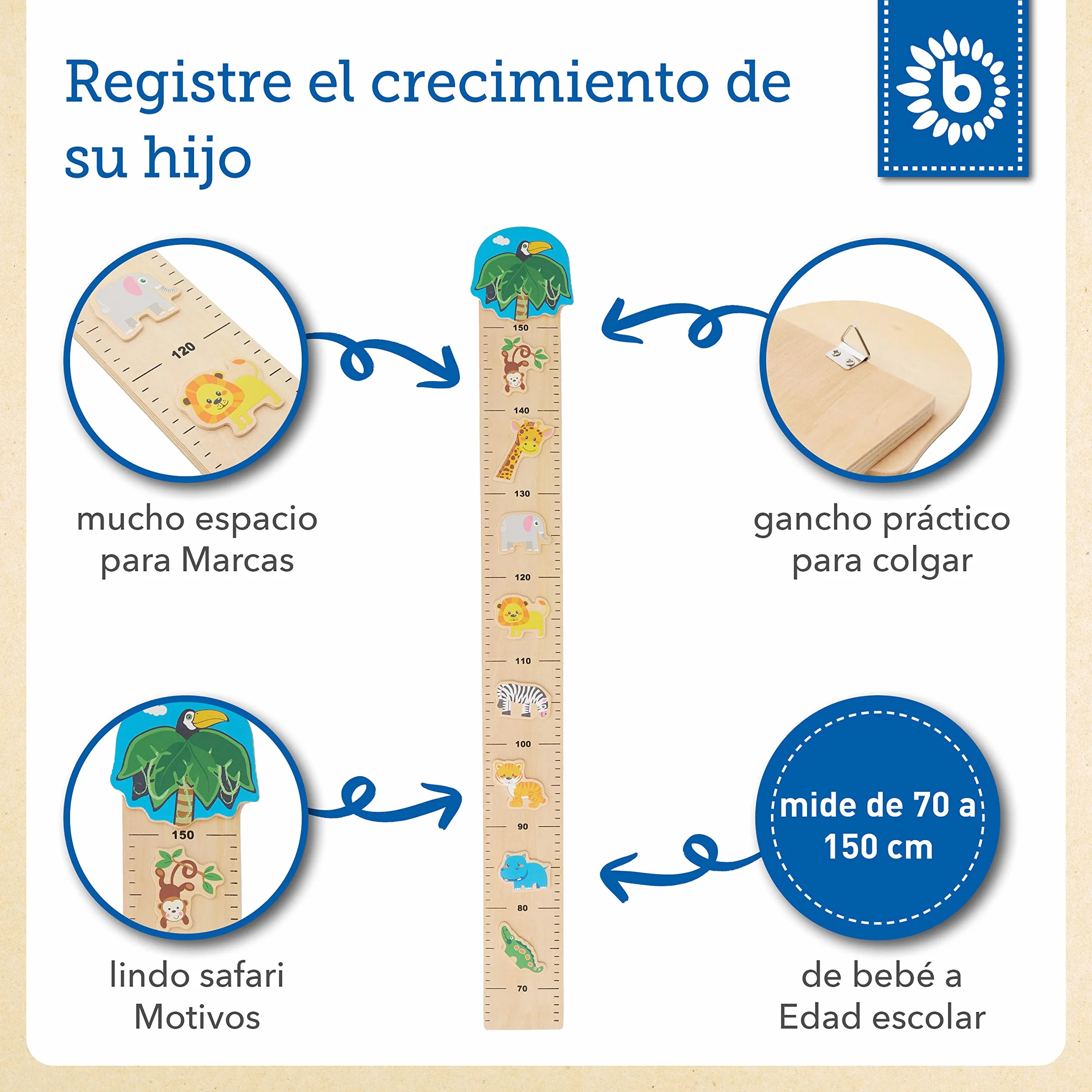 Bieco liston madera medidor altura niños pared vinilo decoracion habitacion infantil