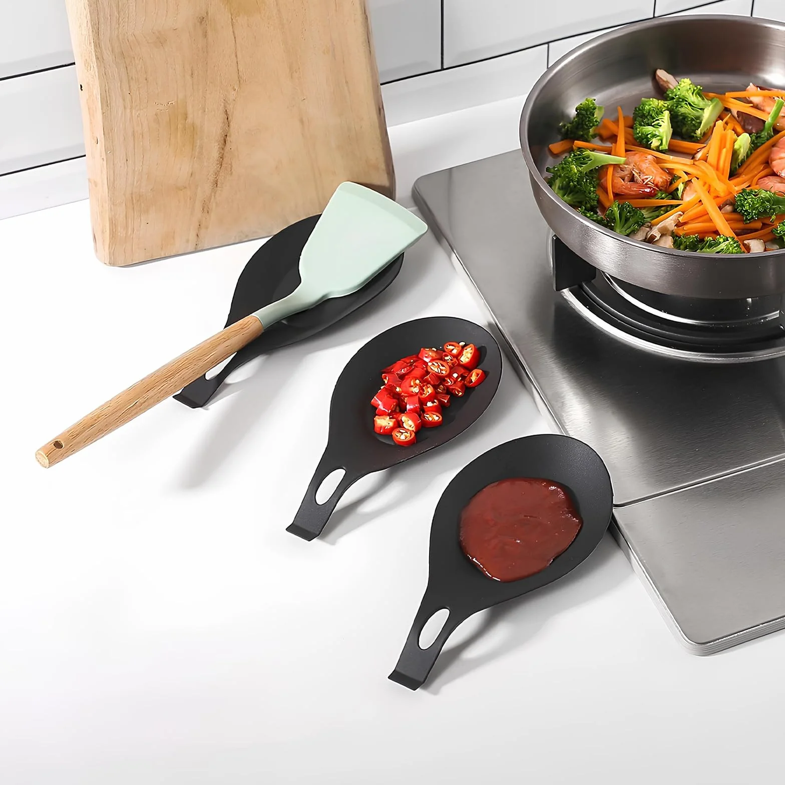 Reposacucharas de silicona, 3 unidades, reposa cucharas de cocina, soporte para cuchara de silicona, soporte para utensilios de cocina, reposacucharas, para cocina, casa, comedor