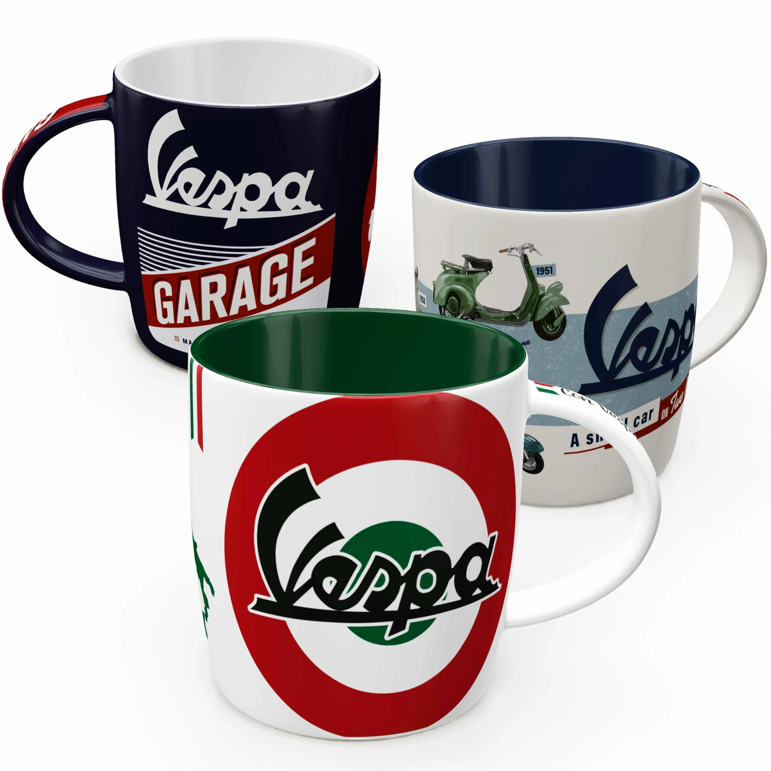 Nostalgic-Art Juego de 3 tazas de café retro Vespa 330 ml – Idea de regalo para los amantes de los scooters, taza de cerámica, diseño vintage