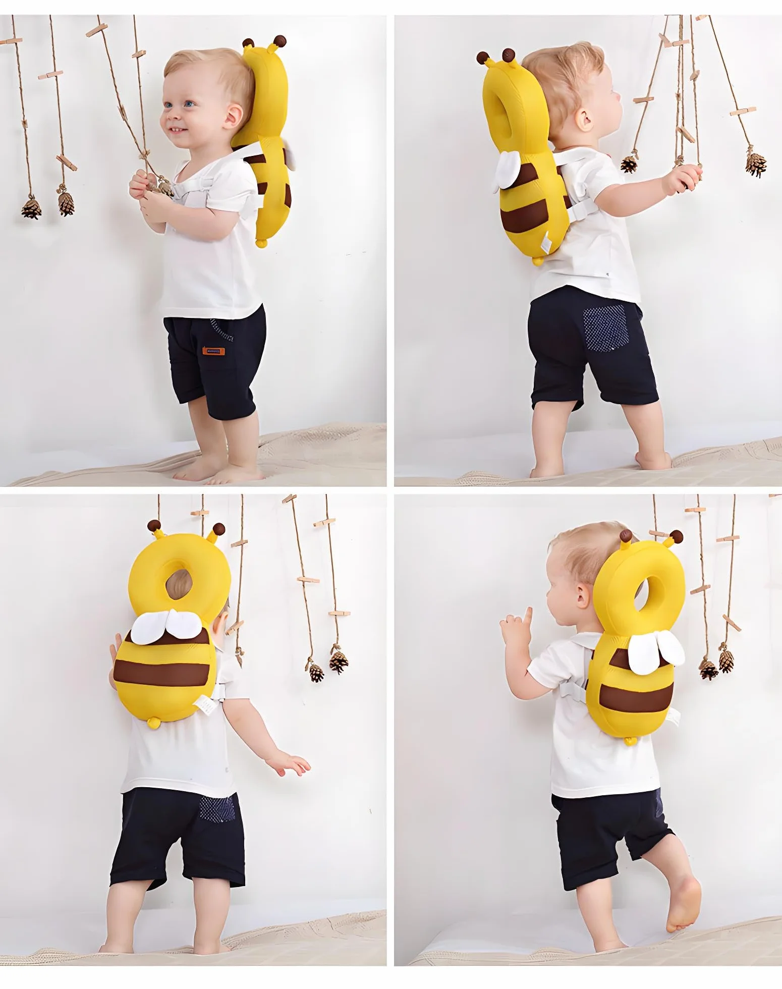 PandaEar Mochila de protección de cabeza para bebé, protector ajustable para niños pequeños al caminar, cojín de seguridad (Amarillo)