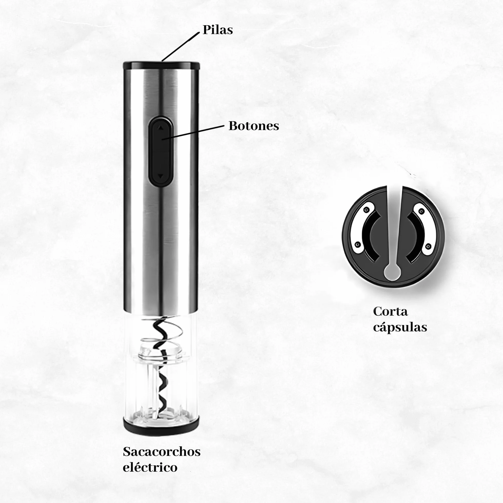 Sacacorchos eléctrico con corta cápsulas - regalos originales