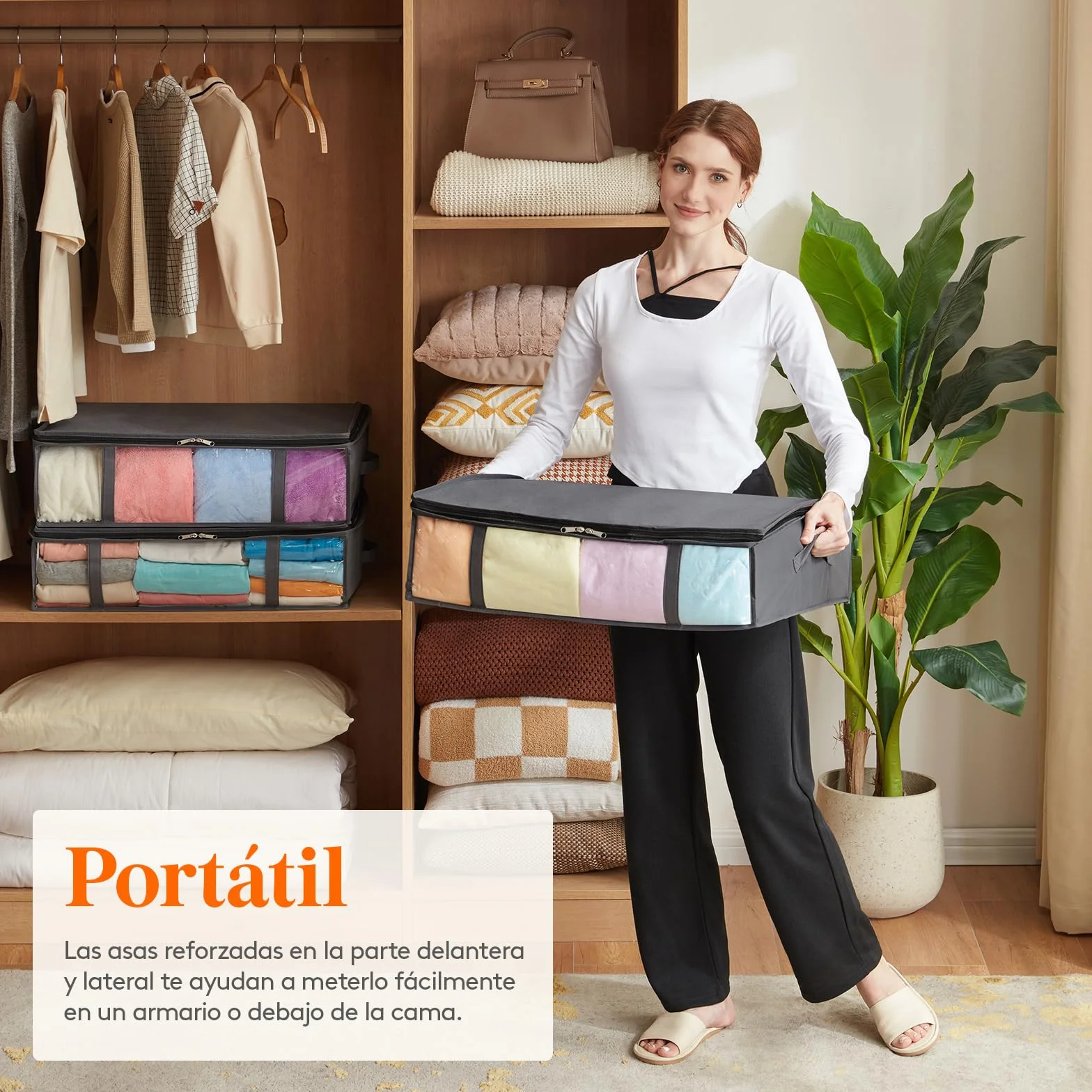 Lifewit Bolsas de Almacenaje para Debajo de la Cama, Cajas para Guardar Ropa con Ventana Transparente Frontal, Organizadore Armario para Toallas, Mantas, Gris, 40 L, 2 Piezas