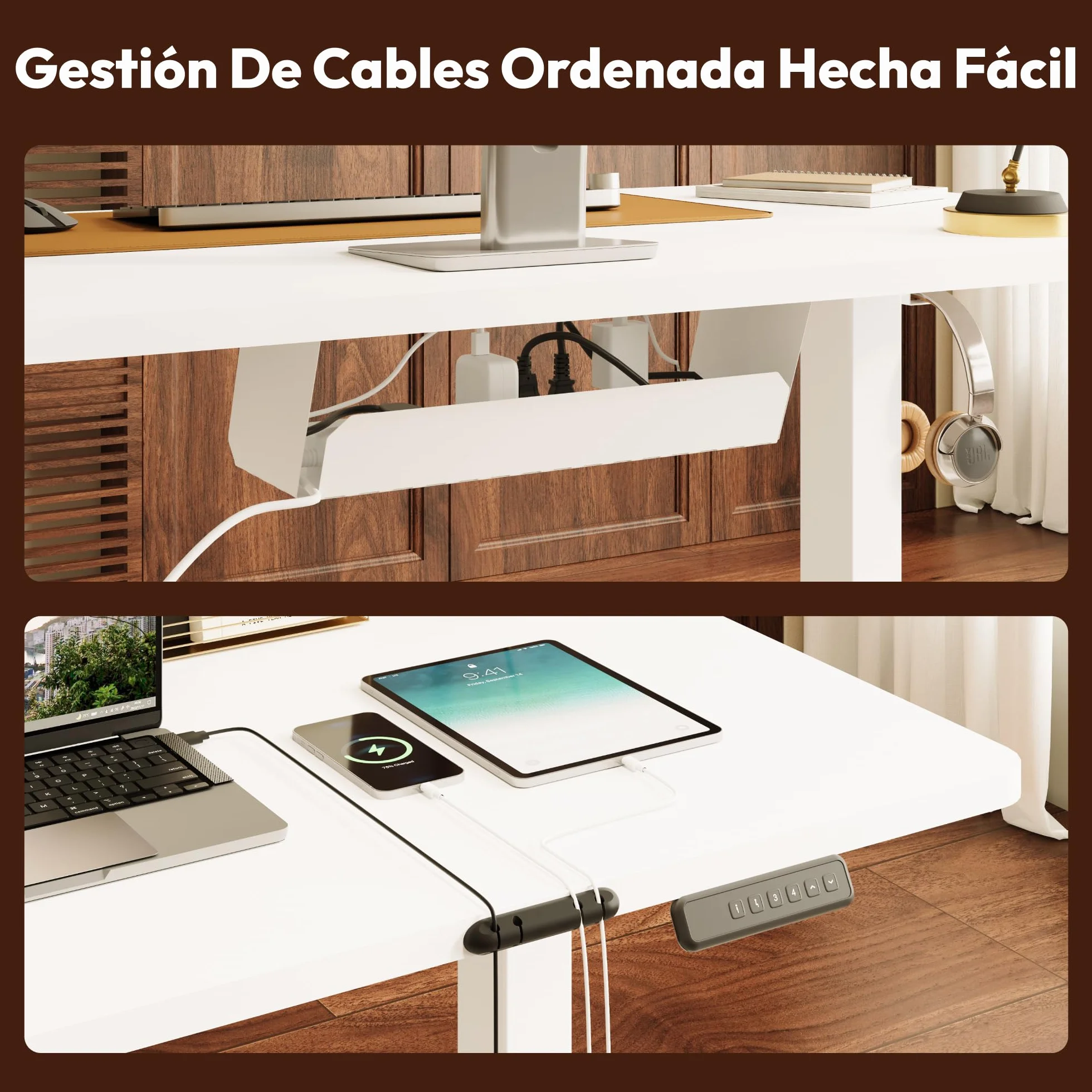 SANODESK Escritorio Elevable Eléctrico con Tablero Entero de Una Pieza 120x60 cm, Regulable en Altura con Memoria, Estable, Silencioso y Anticolisión, Ideal Teletrabajo y Oficina en Casa (Blanco)