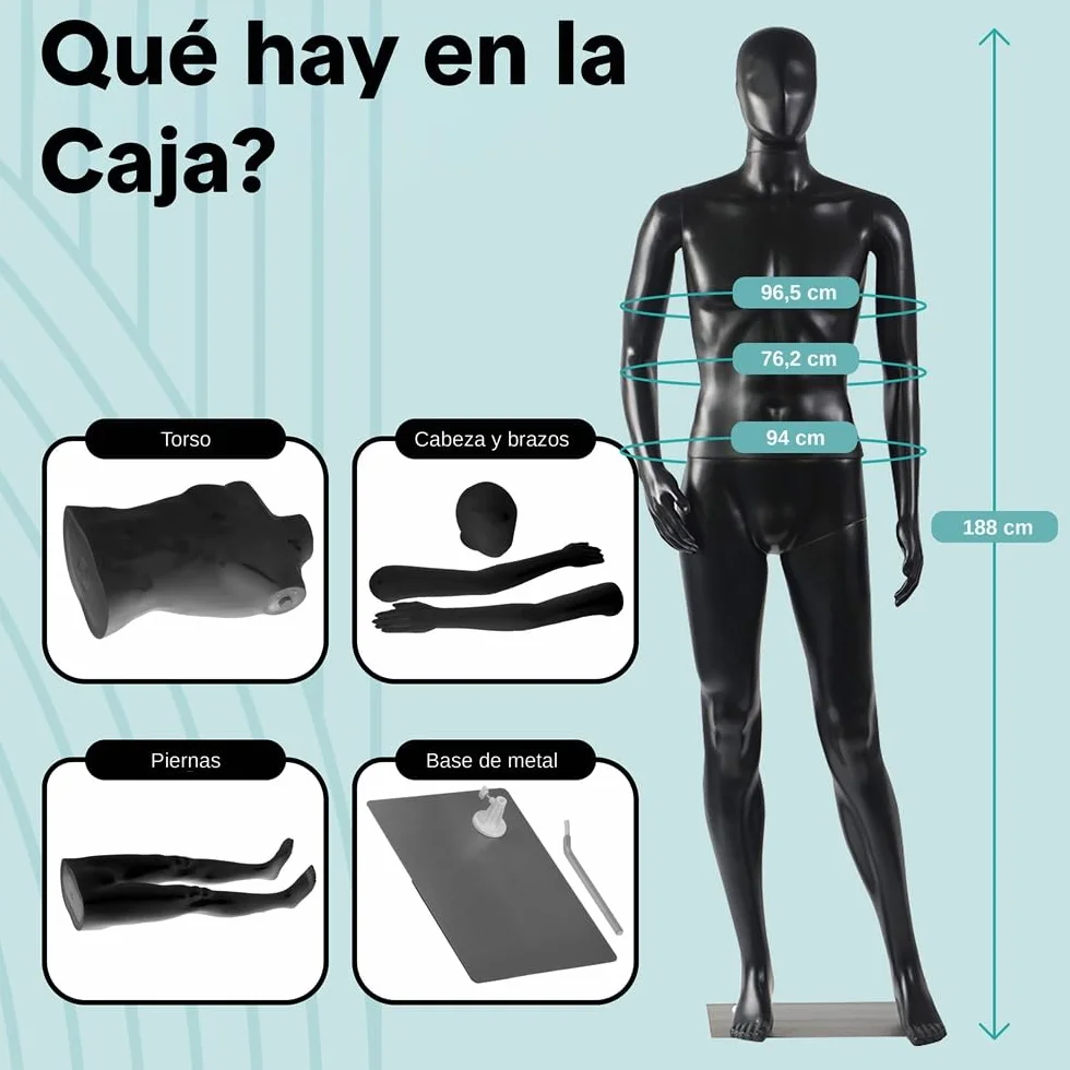 SereneLife maniquí Masculino de Cuerpo Completo, 185cm de Altura, Extremidades Flexibles, Cabeza Ajustable, Diseño Desmontable, Ideal para Tiendas de Ropa, Boutiques, Exposiciones y mas