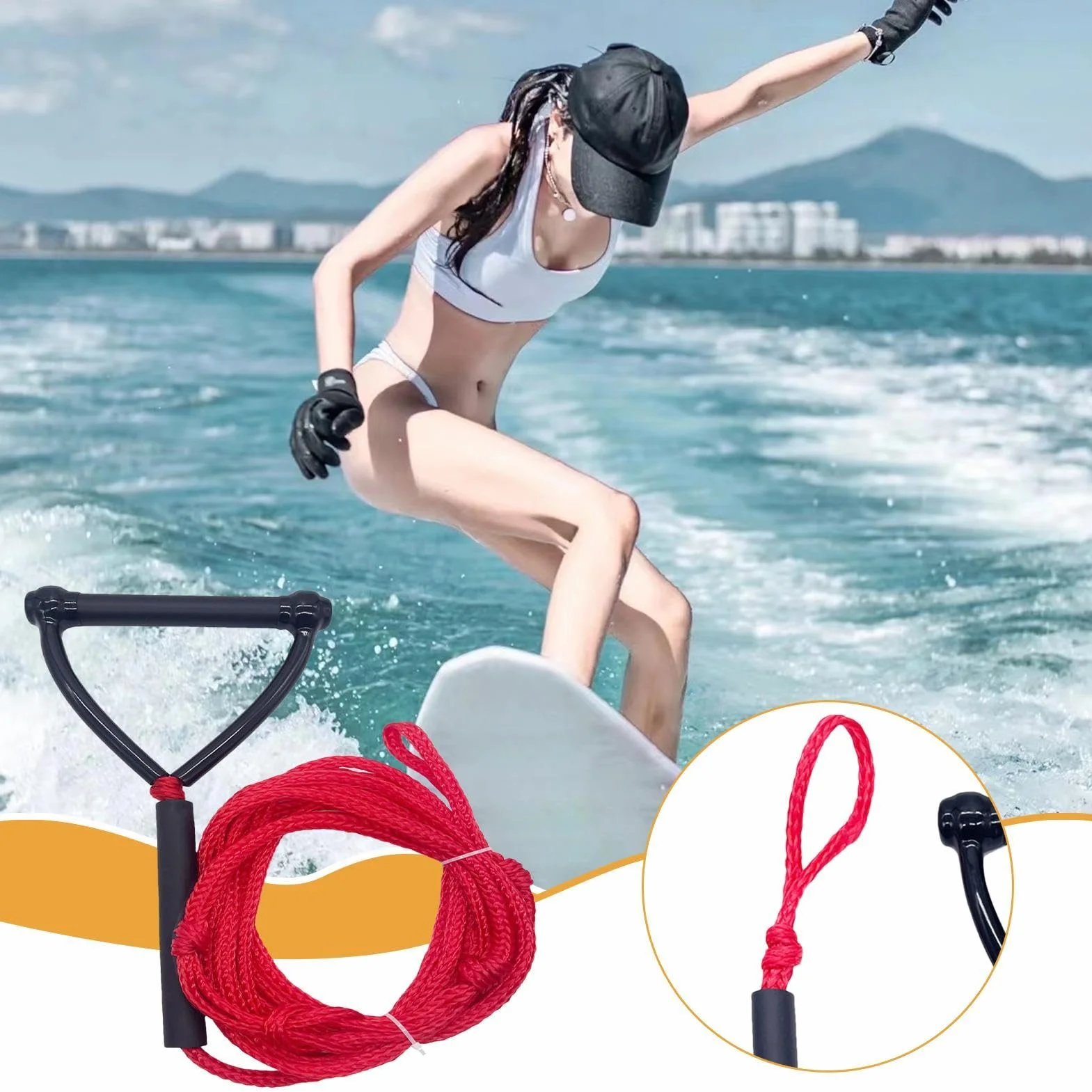 Cuerda de Remolque para Surf - Línea de Arnés para Deportes Acuáticos con Asa para Wakeboard, Esquí y Tabla de Surf