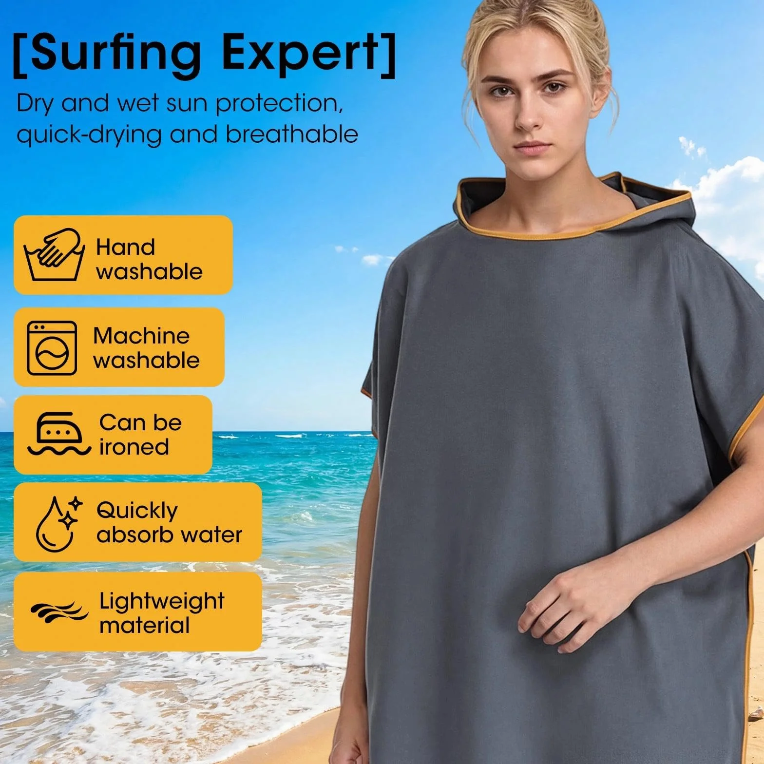 Poncho Surf 110x90 cm Toalla Microfibra con Capucha Secado Rapido para Playa Natacion Adultos Unisex Azul Marino