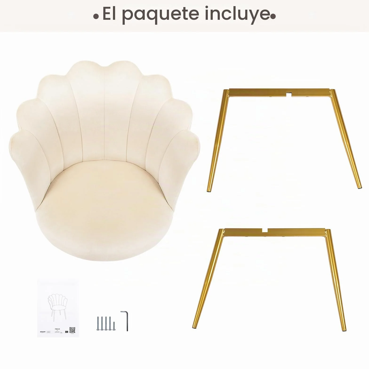 Silla de tocador, butaca de terciopelo con patas de metal dorado, elegante silla de concha, silla acolchada para salón, butaca de salón cómoda, con reposabrazos de diseño